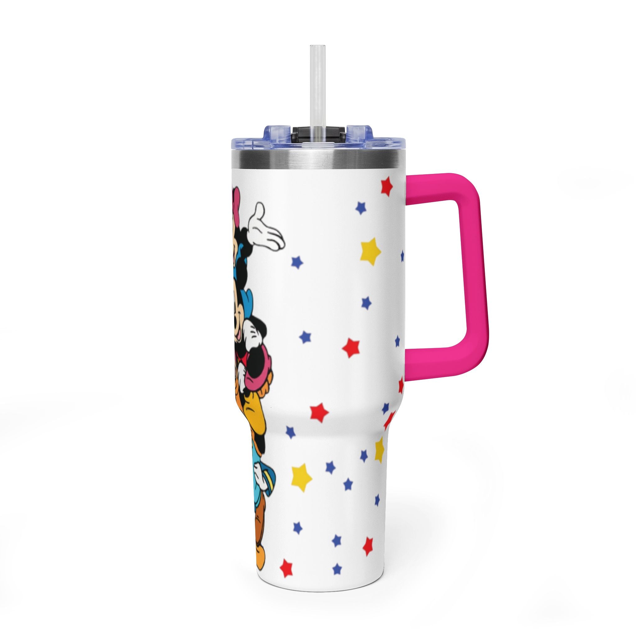 40oz Vacuum Tumbler – Stack of Classic Cartoon Mice Design, Insulated Travel Cup with Handle