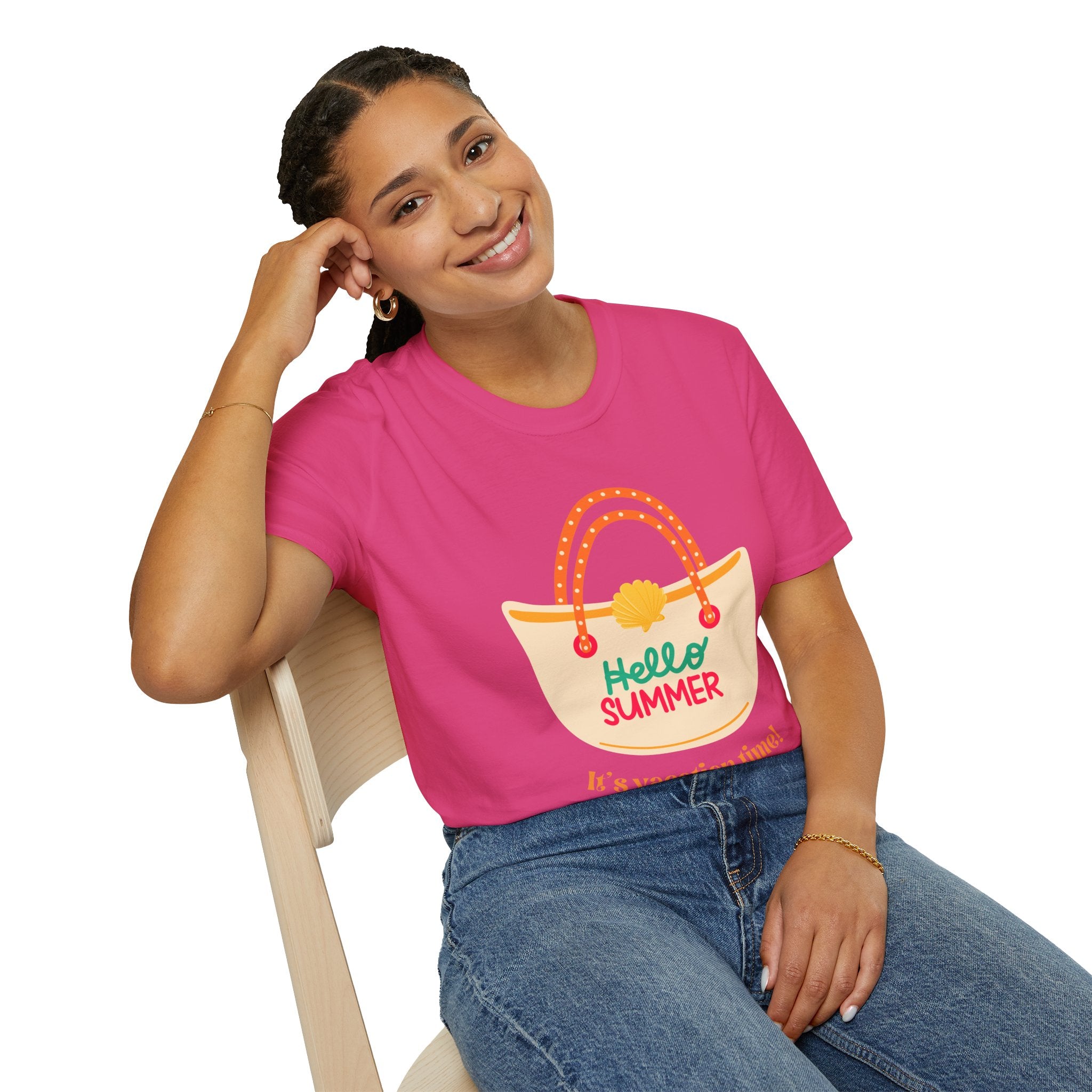 Hello Summer Tote Graphic T-Shirt — "Hello Summer, It’s Vacation Time!"