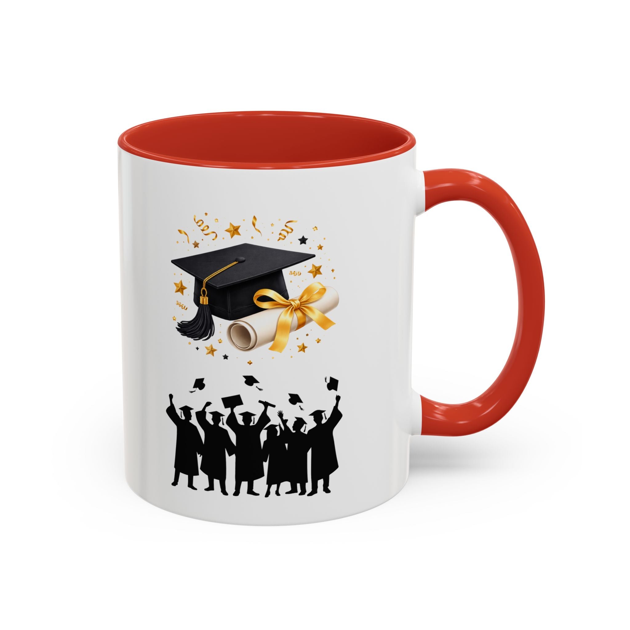 Graduation Celebration Coffee Mug — Cap, Diploma & Tossed Caps Design