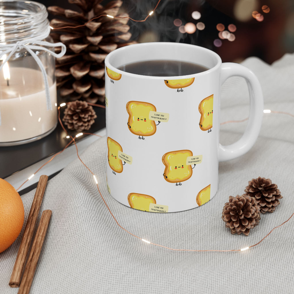 Toast Pattern Ceramic Mug – Cute Kawaii Toast with “I’m On A Bread Break” Quote (11oz/15oz)