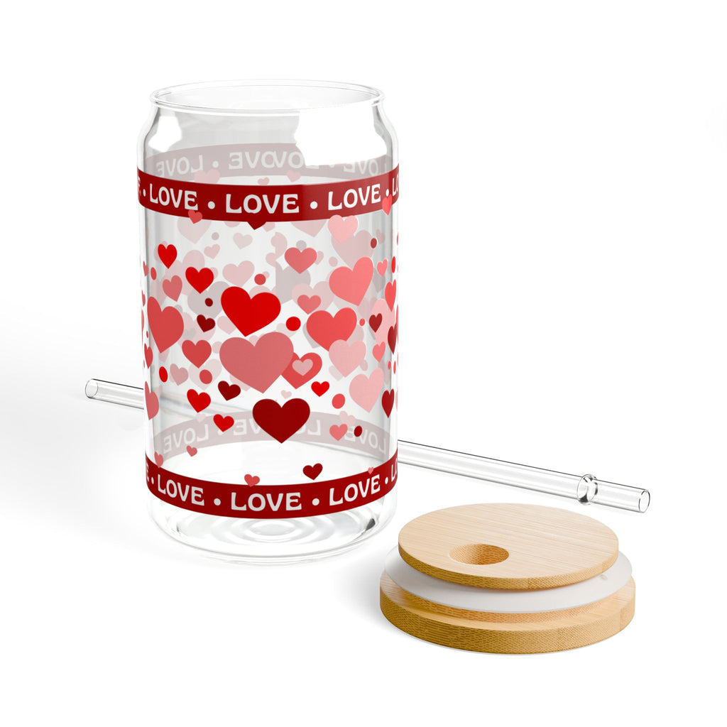 16oz Heart Pattern Sipper Glass with Straw — "LOVE" Romantic Drink Tumbler