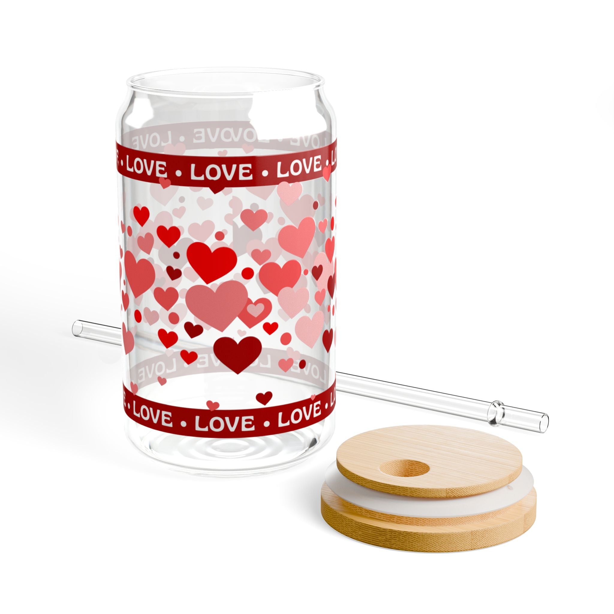 16oz Heart Pattern Sipper Glass with Straw — "LOVE" Romantic Drink Tumbler