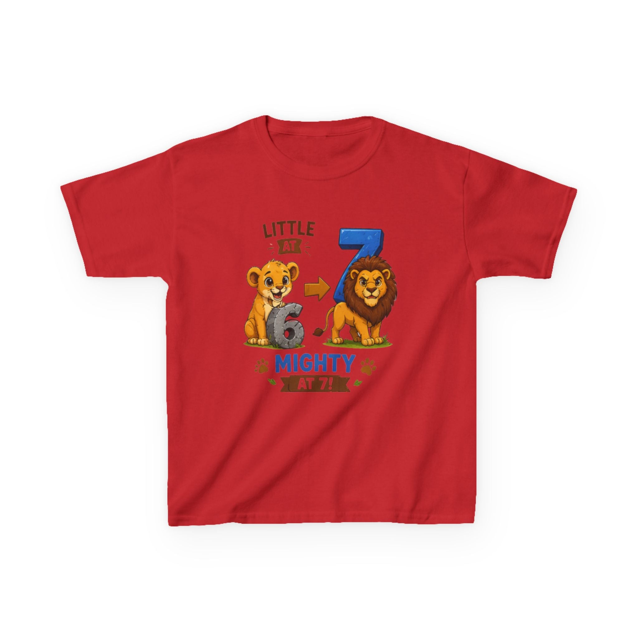 Little at 6, Mighty at 7" Lion Cub Birthday Shirt