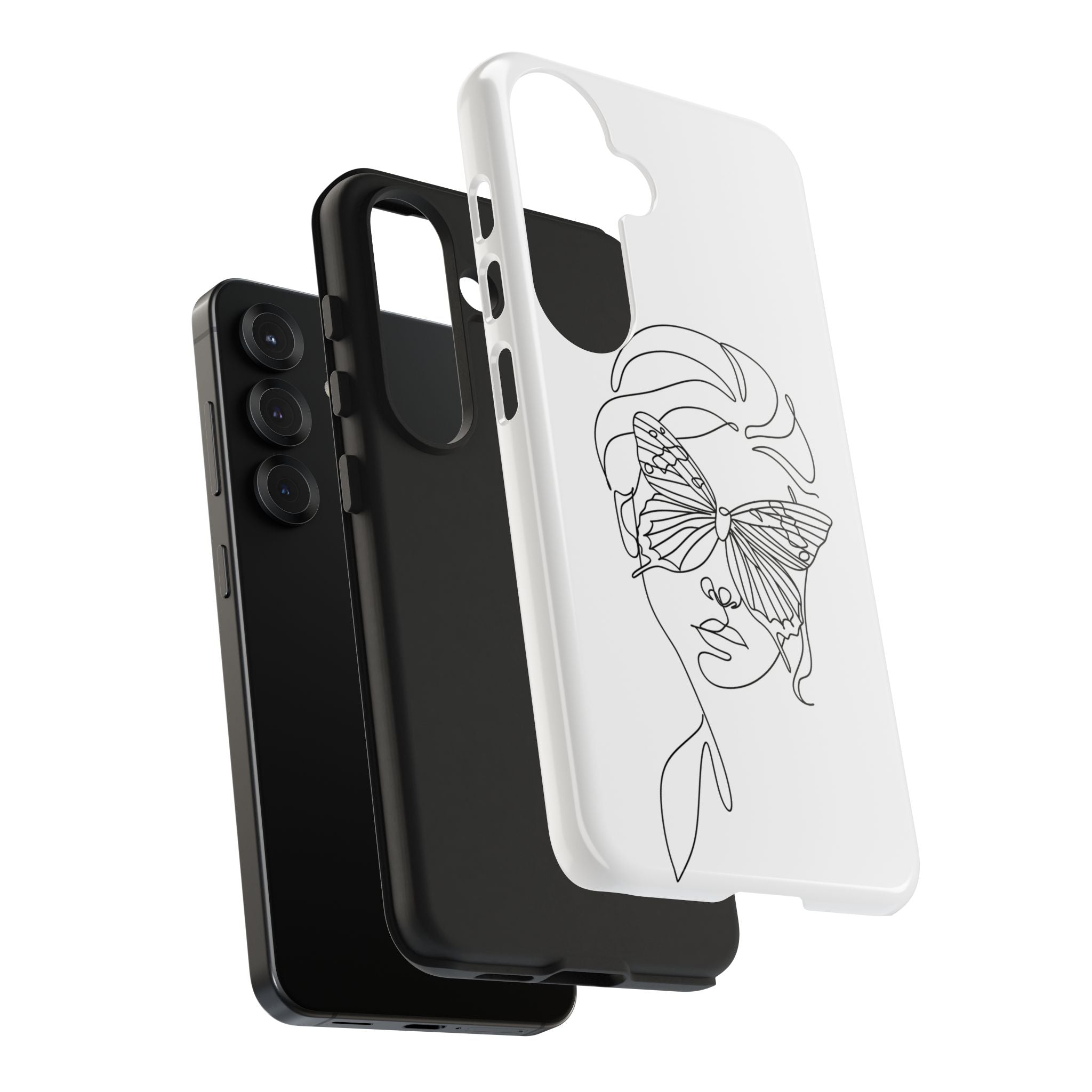 Butterfly Line Art Tough Phone Case — Minimalist Woman Face Design