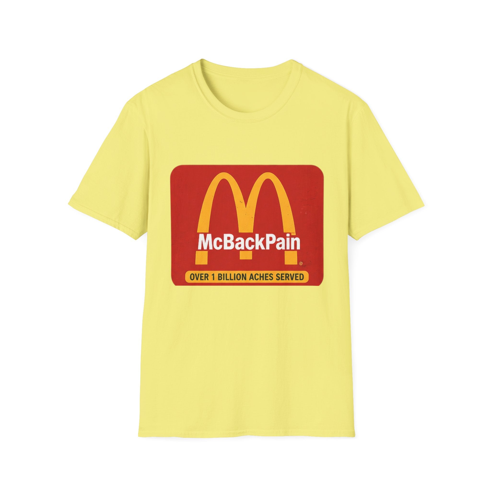 McBackPain Graphic T-Shirt — Funny Fast Food Parody Tee