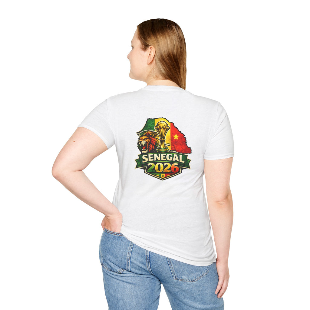 Senegal 2026 Soccer T-Shirt — Flag Front, Back Crest with Lion & Trophy