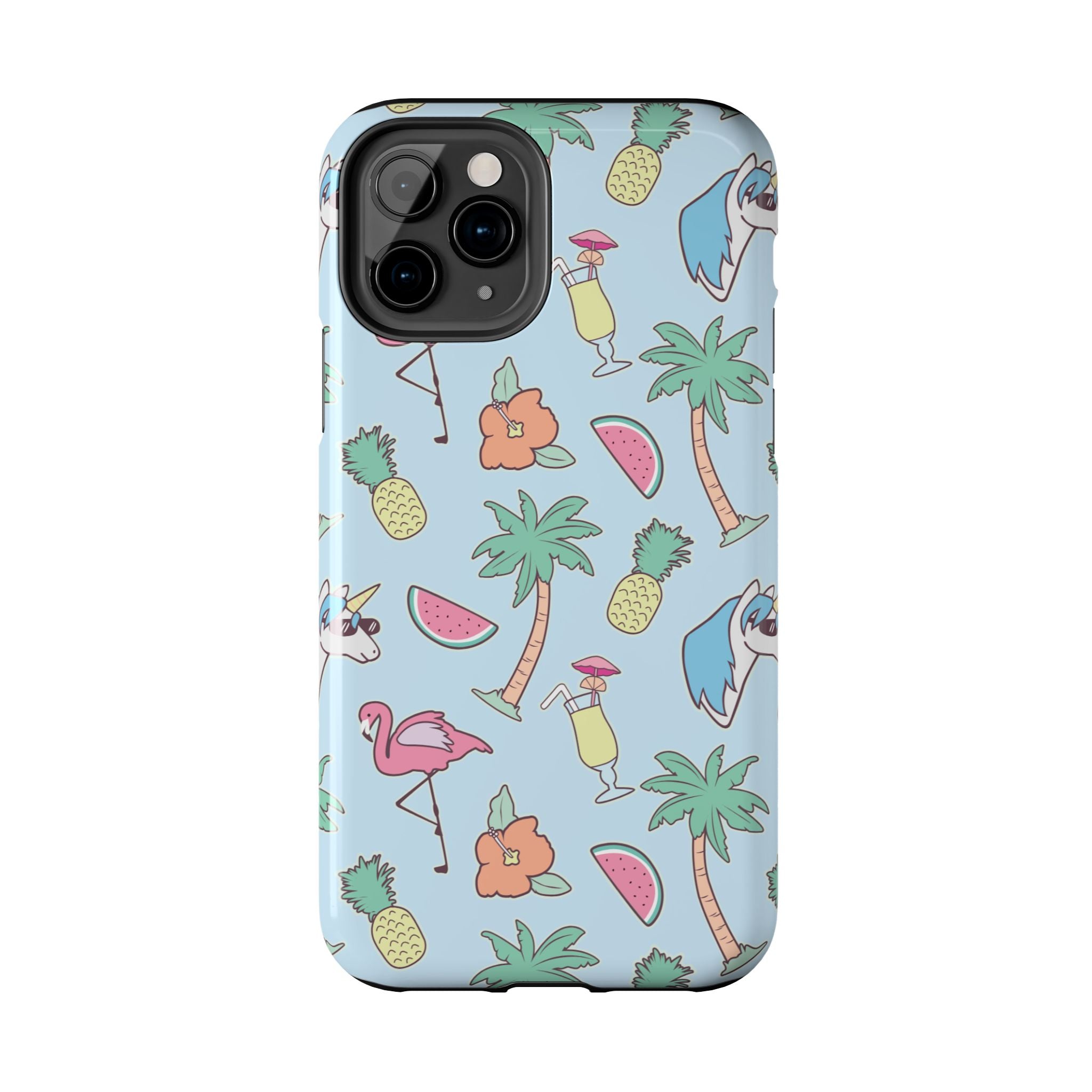 Tropical Summer Tough Phone Case — Pineapple, Flamingo & Palm Pattern