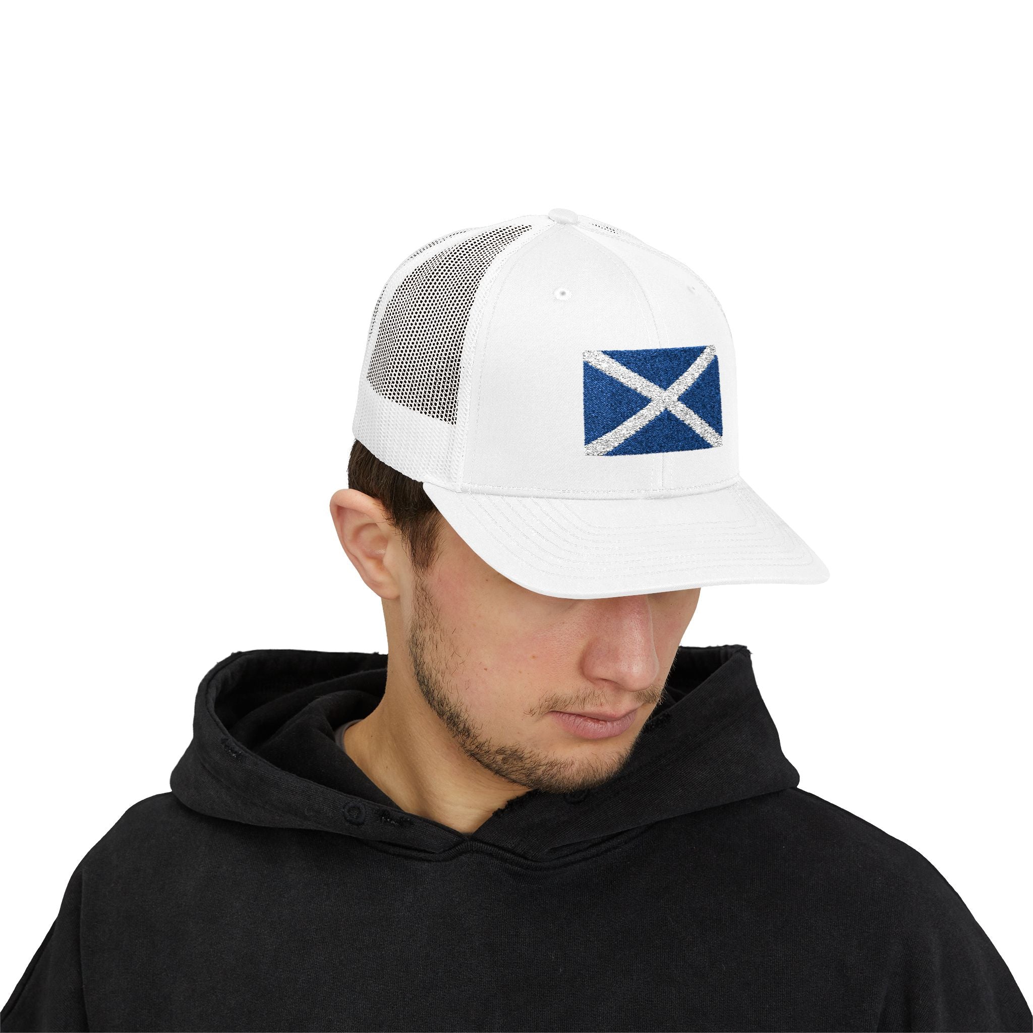 Scotland Flag Snapback Trucker Cap – Distressed Saltire Embroidered Patch