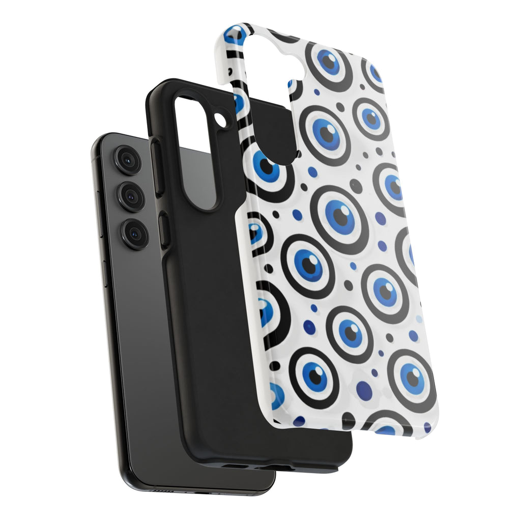 Blue Evil Eye Pattern Tough Phone Case — Protective Ceramic Nazar Design