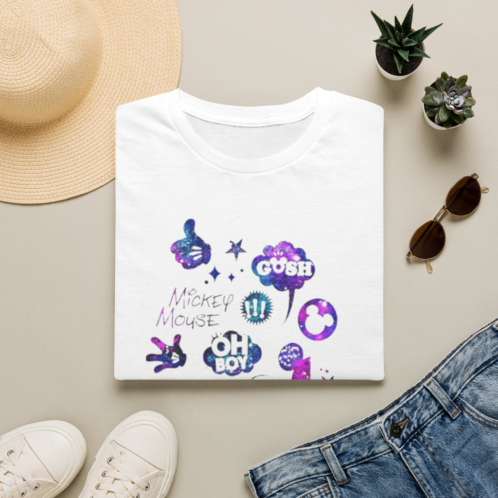 Mickey Mouse Galaxy Sticker Collage Unisex T‑Shirt — 'Oh Boy' Purple Space Graphic Tee