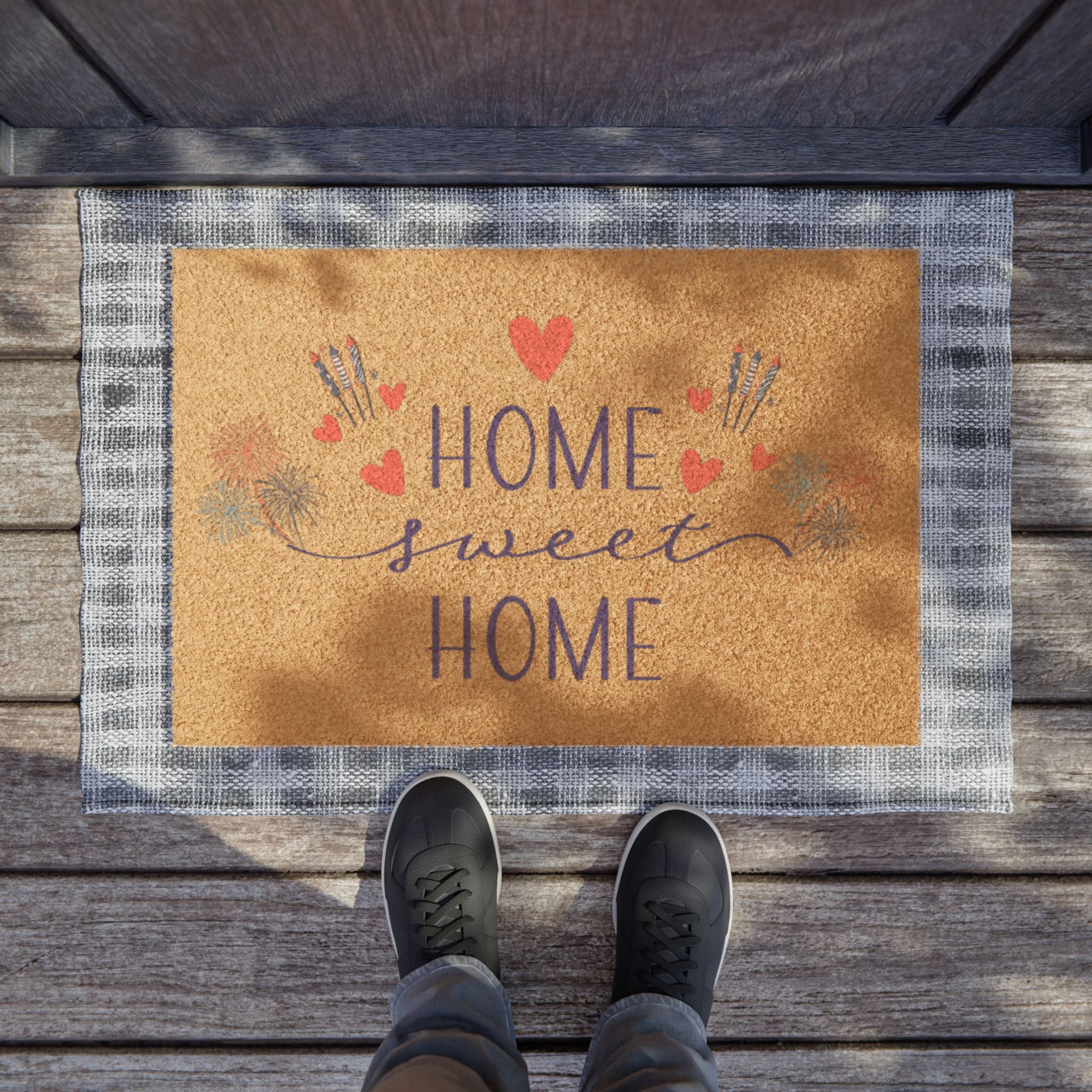 Home Sweet Home Doormat — Floral Heart Welcome Mat