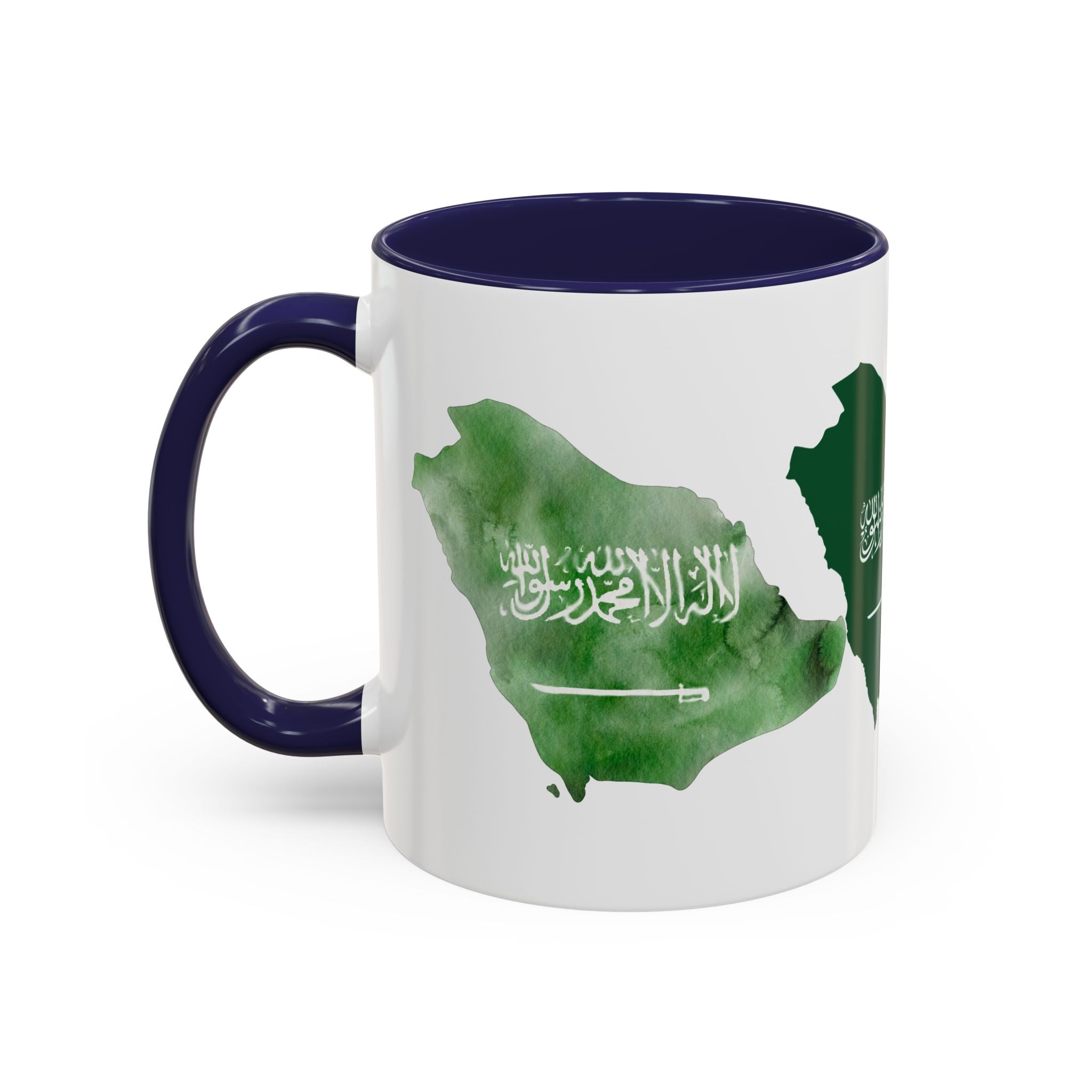 Saudi Arabia Flag Map Accent Coffee Mug — Green Watercolor Saudi Map (11/15oz)