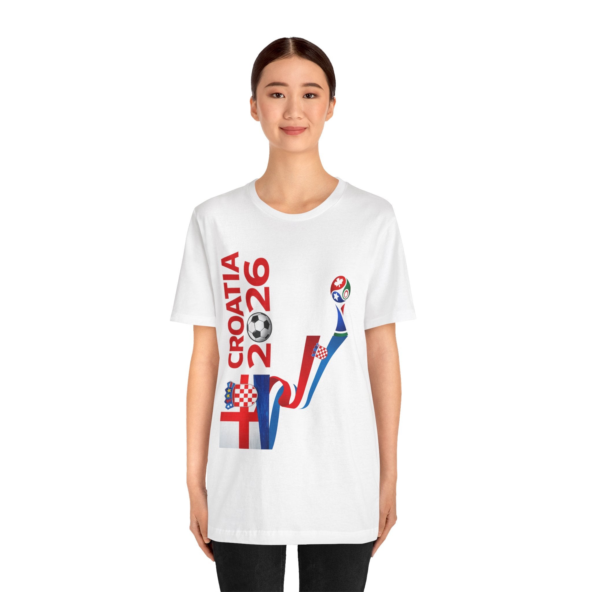 Croatia 2026 Soccer T‑Shirt — Croatian Flag Ribbon Football Tee