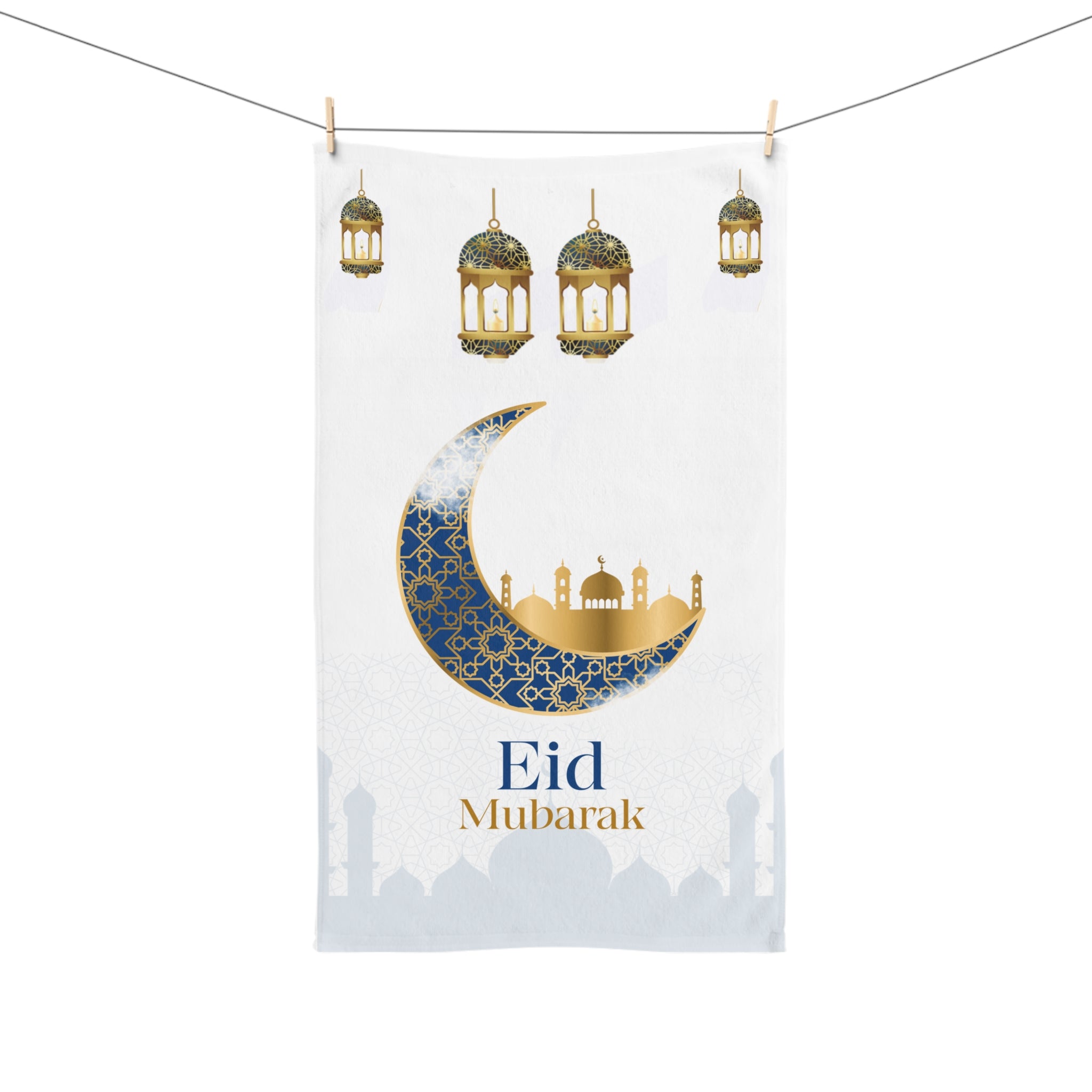 Eid Mubarak Crescent Moon Hand Towel – Ramadan & Eid Decorative Kitchen Towel