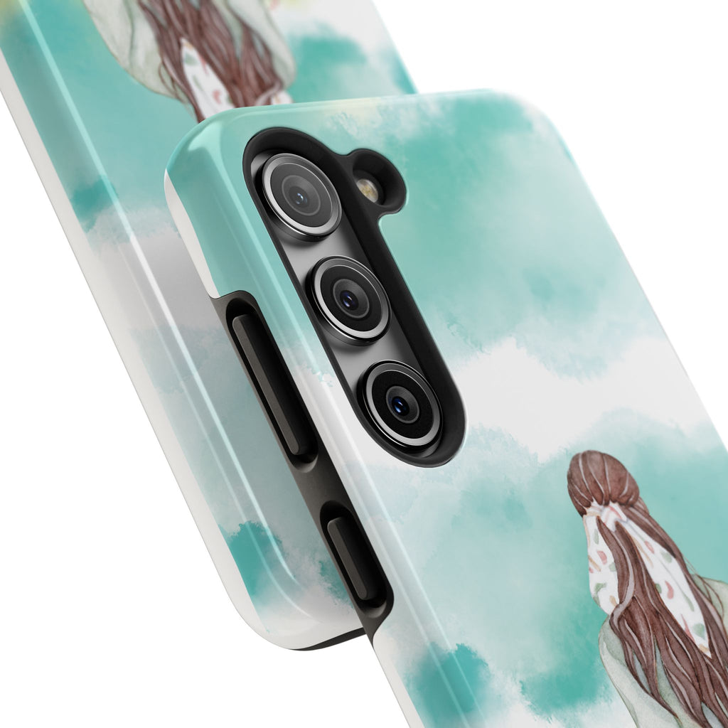 Watercolor Girl Tough Phone Case — Trendy Pastel Back-to-School Protective Cover