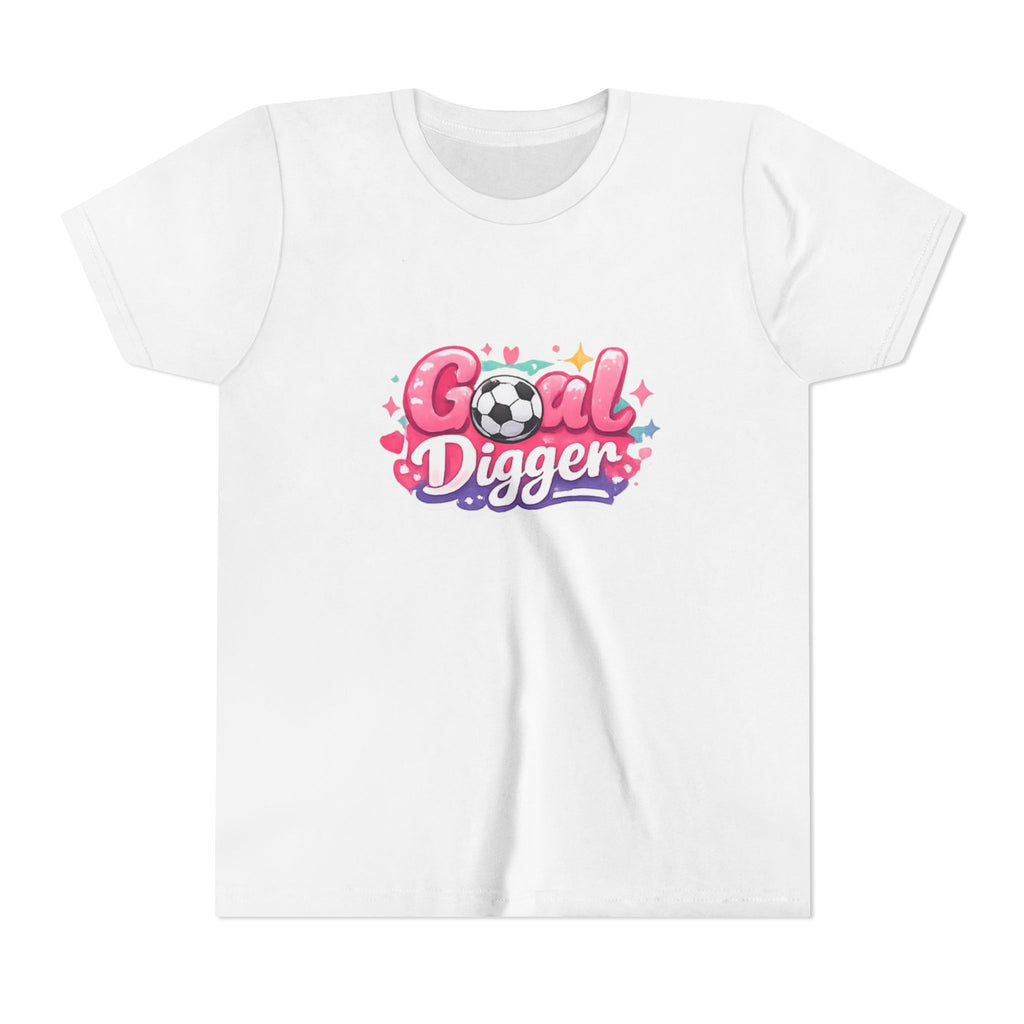 Youth Soccer Tee — "Goal Digger" Cute Pink Soccer Graphic