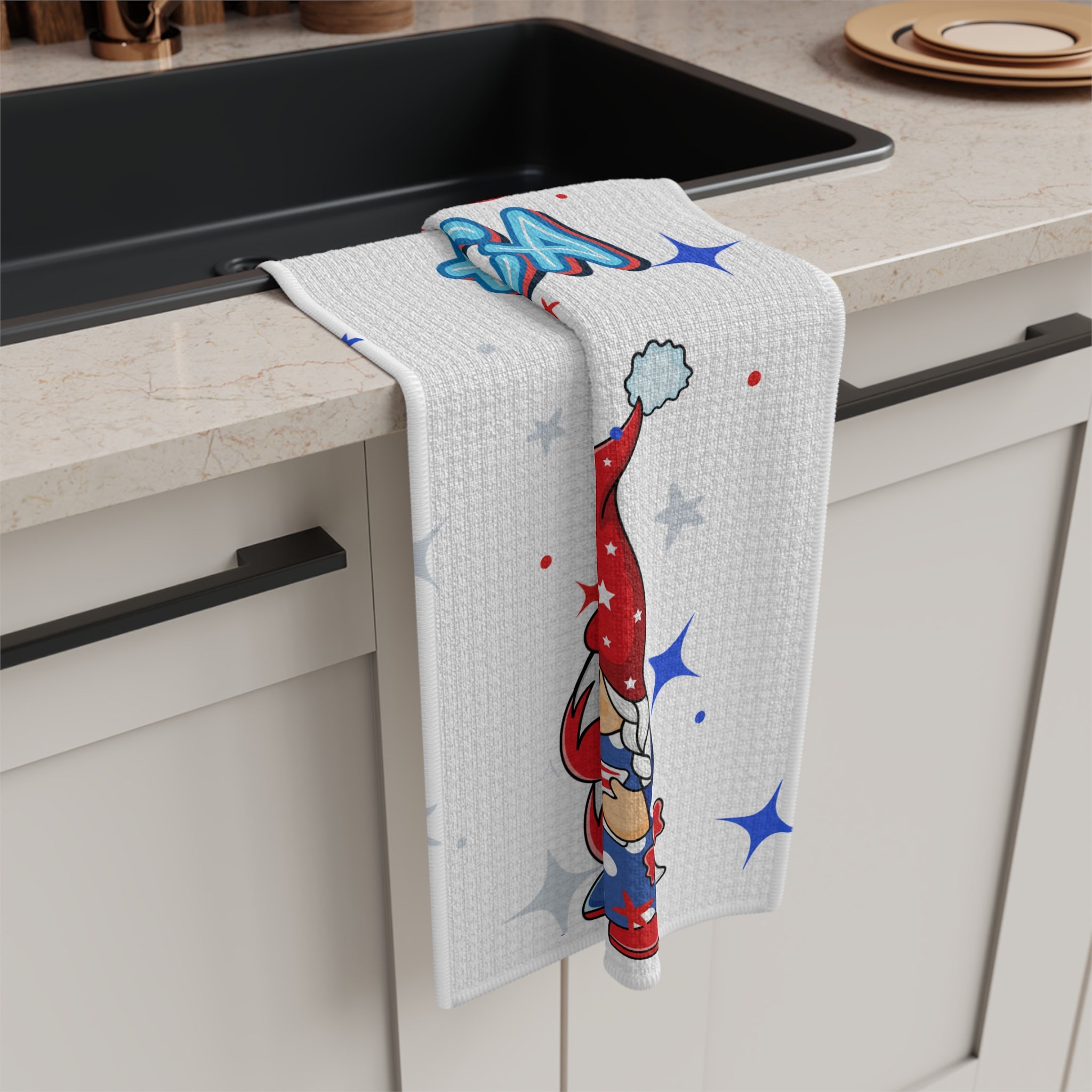 God Bless America Tea Towel — Patriotic Gnome Microfiber Kitchen Towel