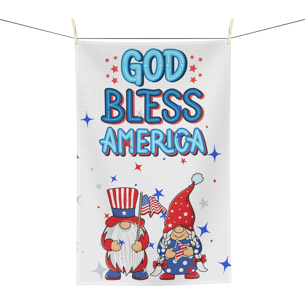 God Bless America Tea Towel — Patriotic Gnome Microfiber Kitchen Towel
