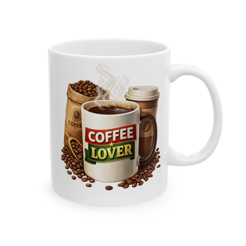 Coffee Lover Ceramic Mug — Rustic Coffee Bag & Cup Design (11oz/15oz)