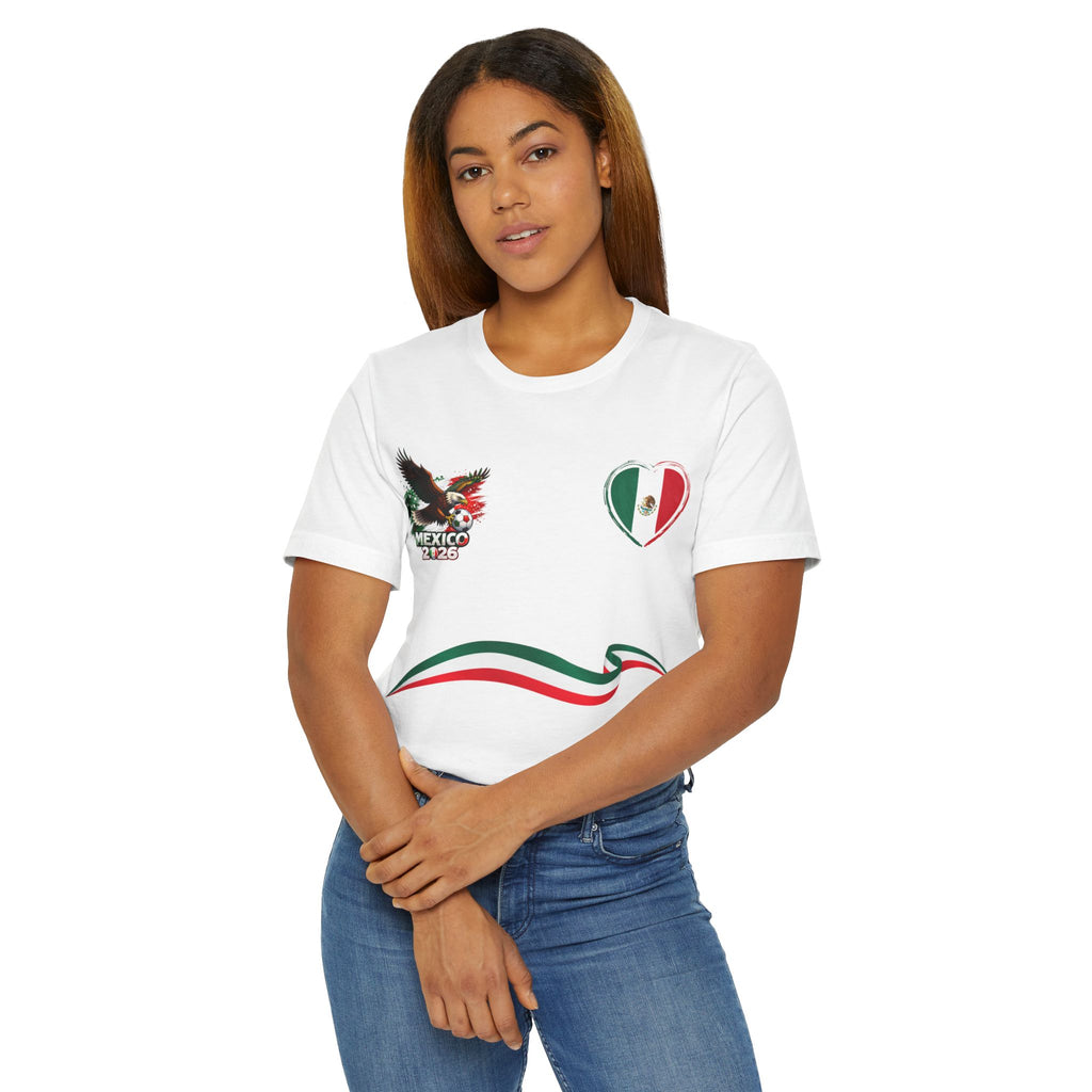 Mexico Soccer T-Shirt — Mexican Flag Heart & Football Stripe Tee