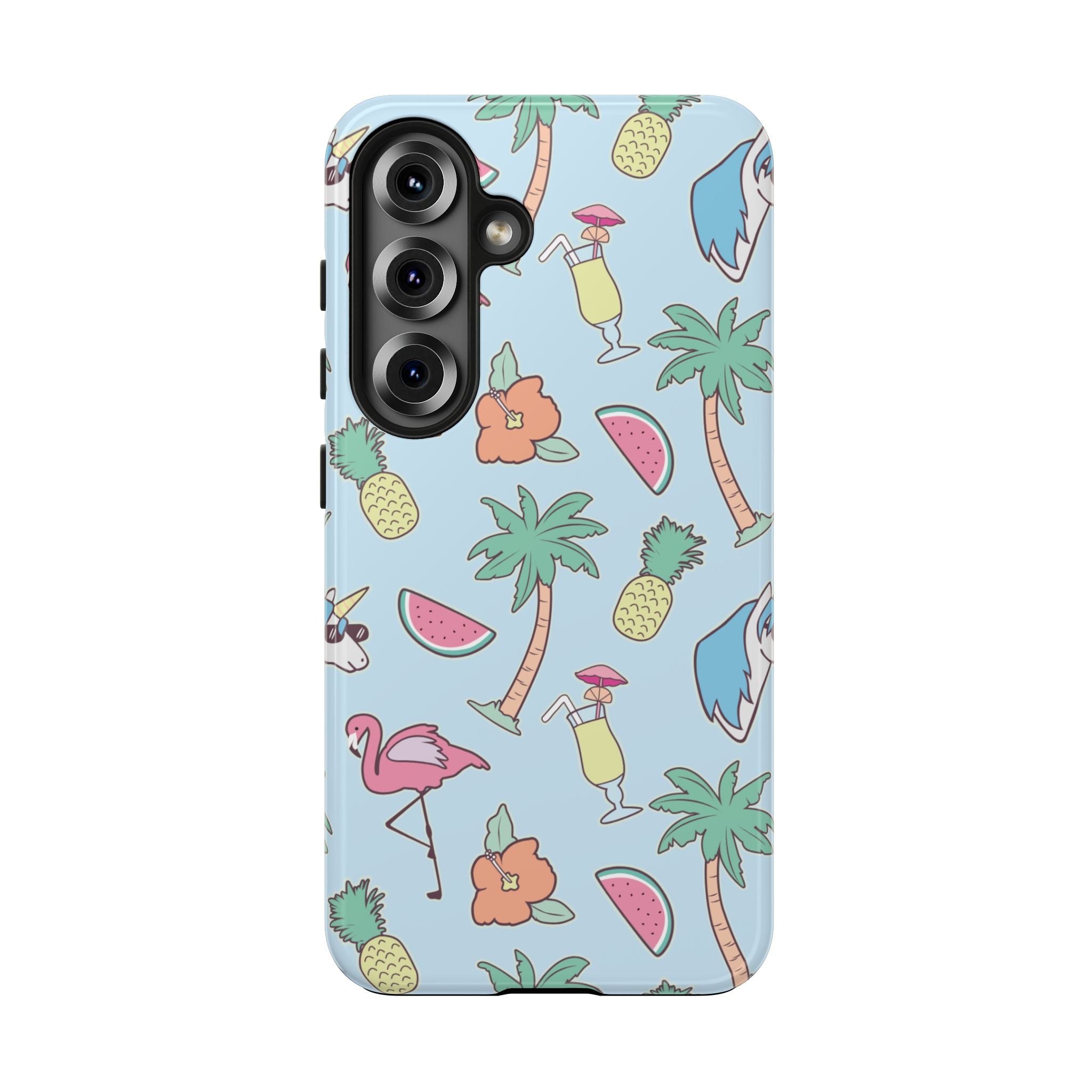Tropical Summer Tough Phone Case — Pineapple, Flamingo & Palm Pattern