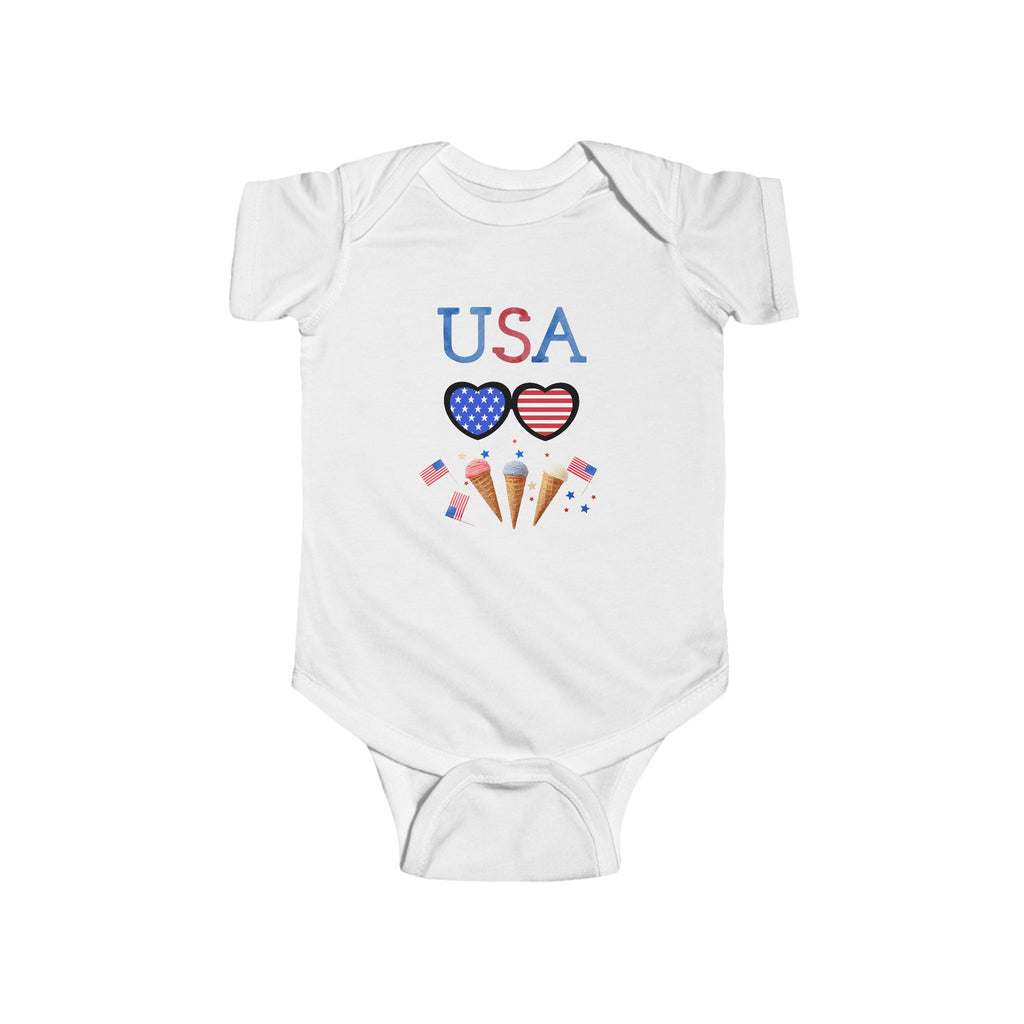 USA Baby Bodysuit - Patriotic Hearts & Ice Cream 4th of July Infant Onesie