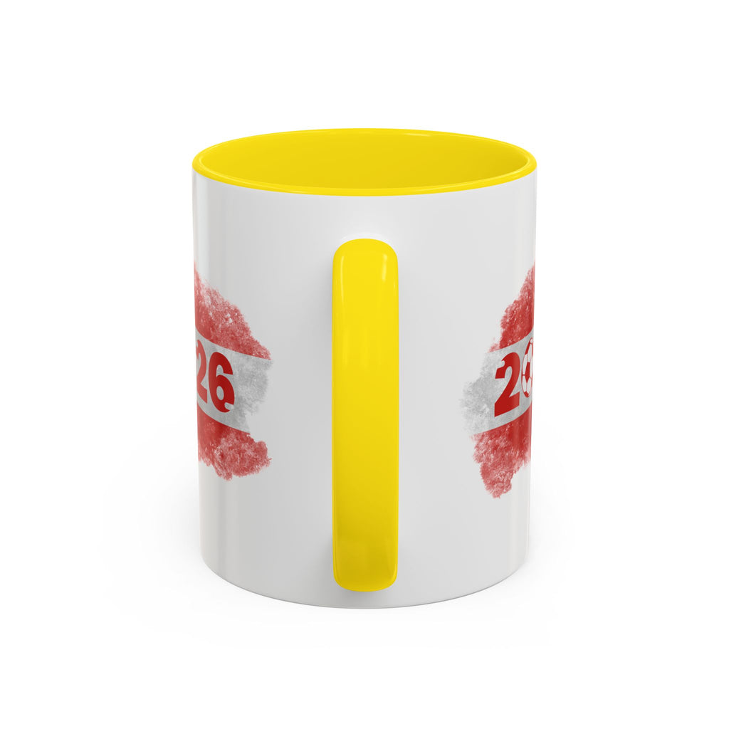 Austria 2026 Soccer Cup Accent Coffee Mug — Red Flag & Trophy Design (11/15oz)