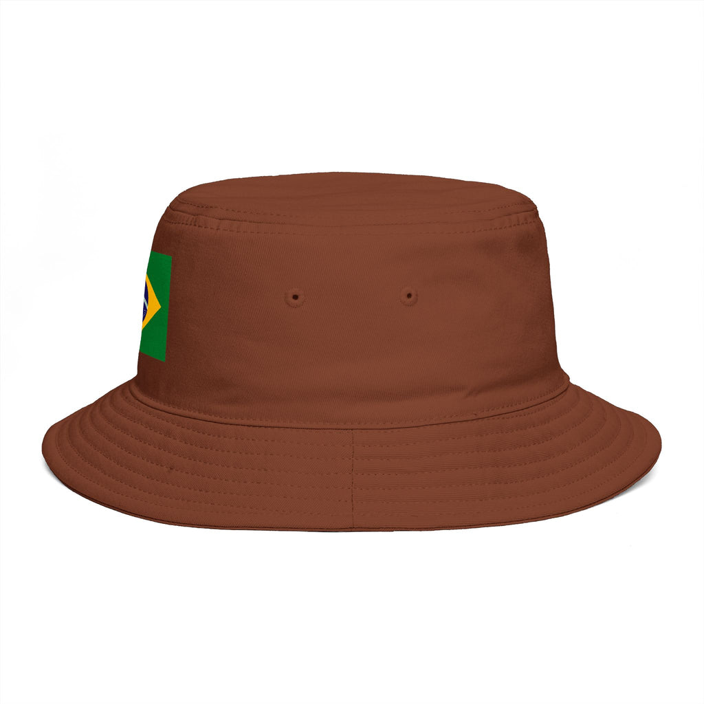 Brazil Flag Bucket Hat — Brown Cotton Sun Hat with Brazilian Flag Patch
