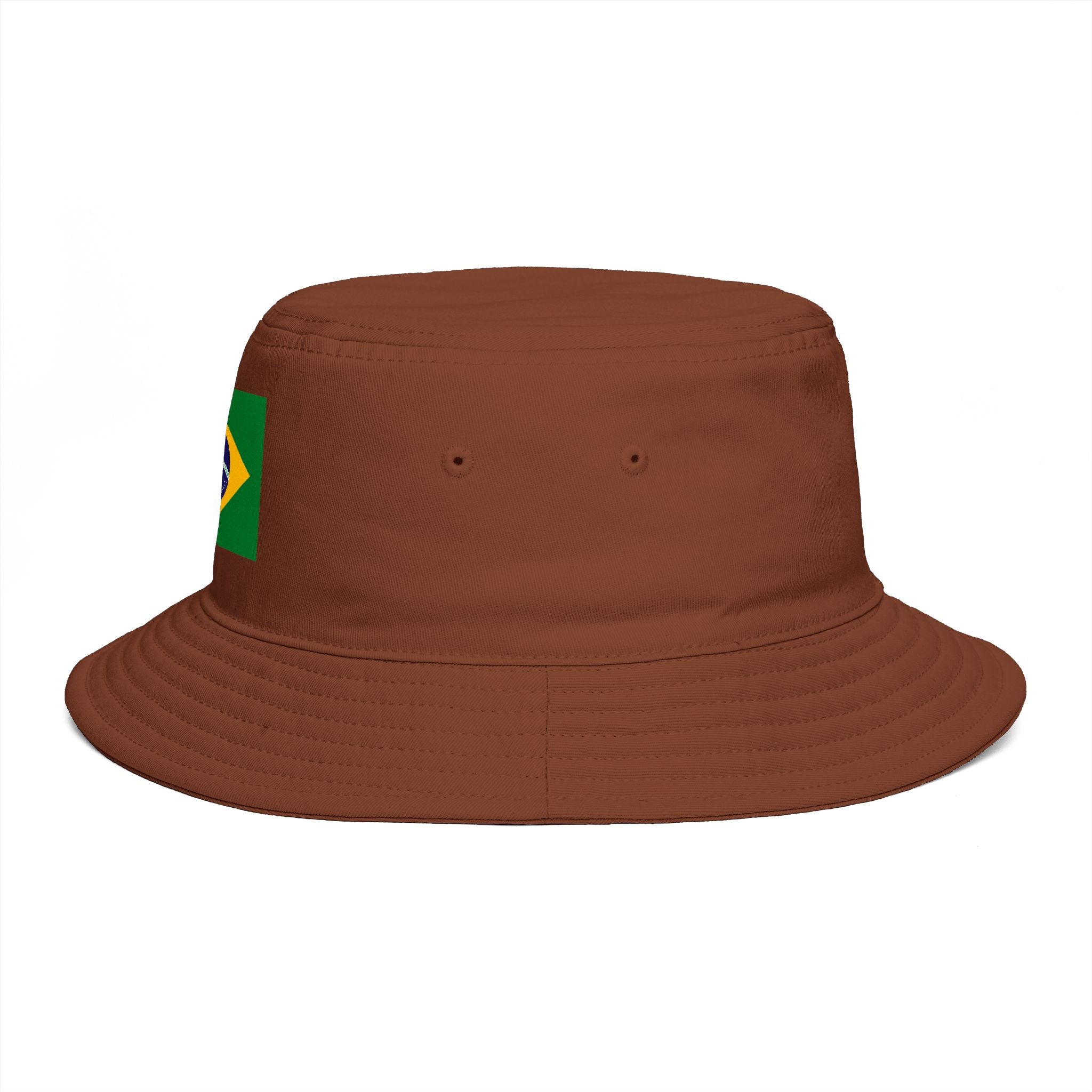 Brazil Flag Bucket Hat — Brown Cotton Sun Hat with Brazilian Flag Patch