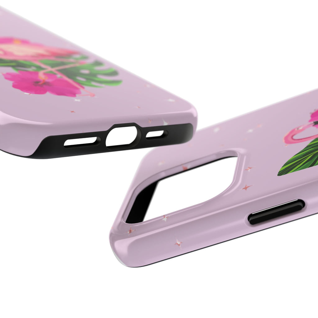 Flamingo Tropical Tough Phone Case — Pink Hibiscus & Palm Leaves