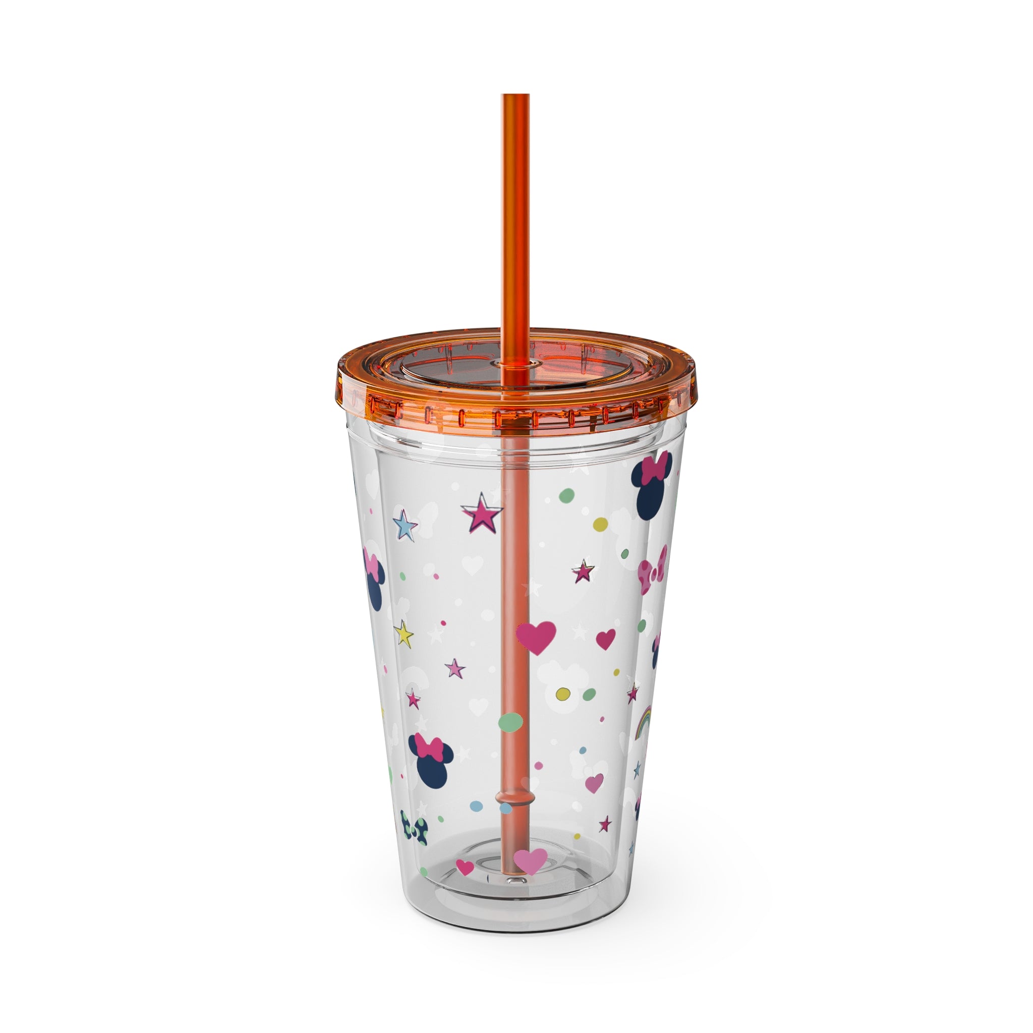 16oz Cute Mouse Icons Tumbler with Straw — Rainbows, Hearts & Stars Travel Cup