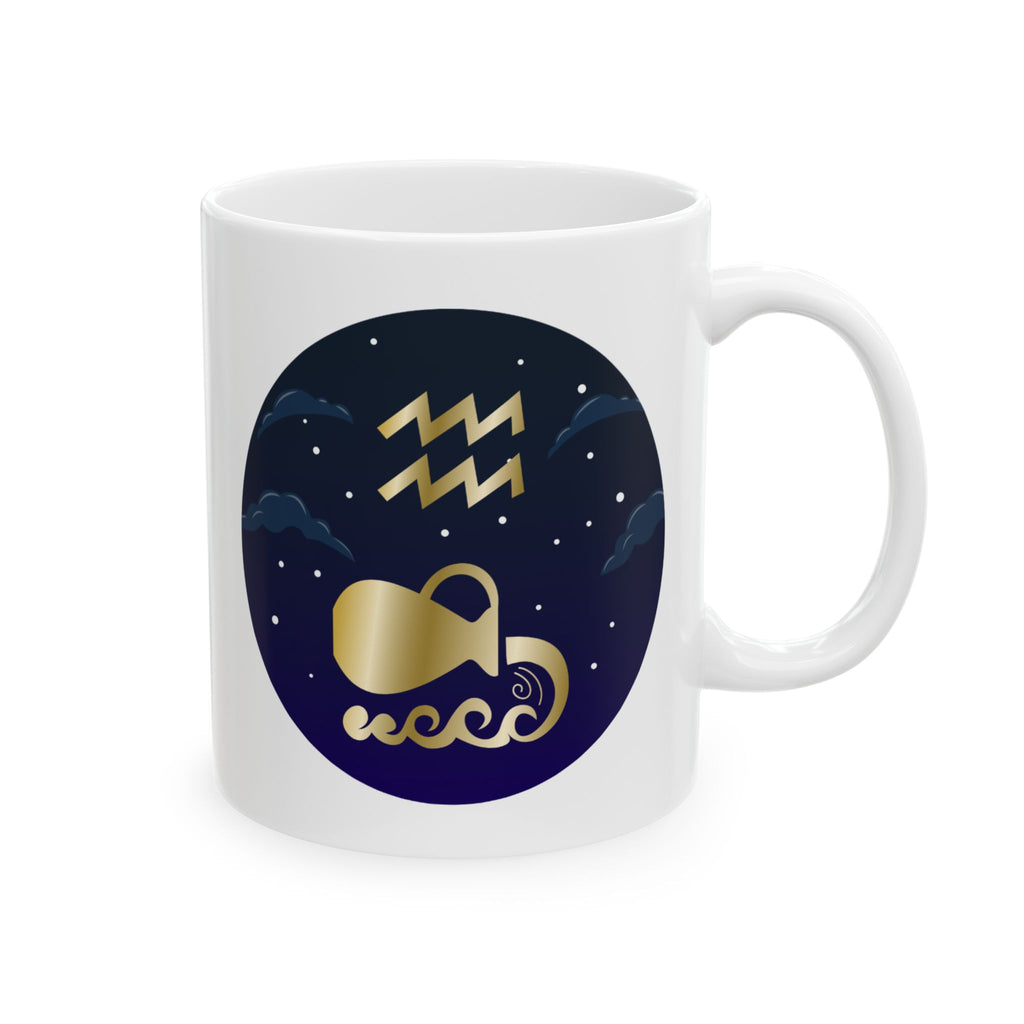 Aquarius Astronaut Moon Ceramic Mug — Cute Night Sky Space Coffee Cup (11oz & 15oz)