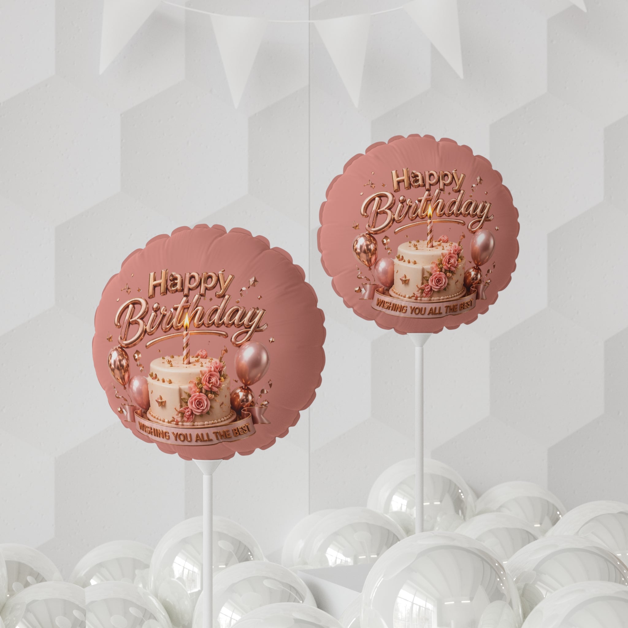 Happy Birthday Rose Gold Cake Balloon — 11" Round Foil Balloon