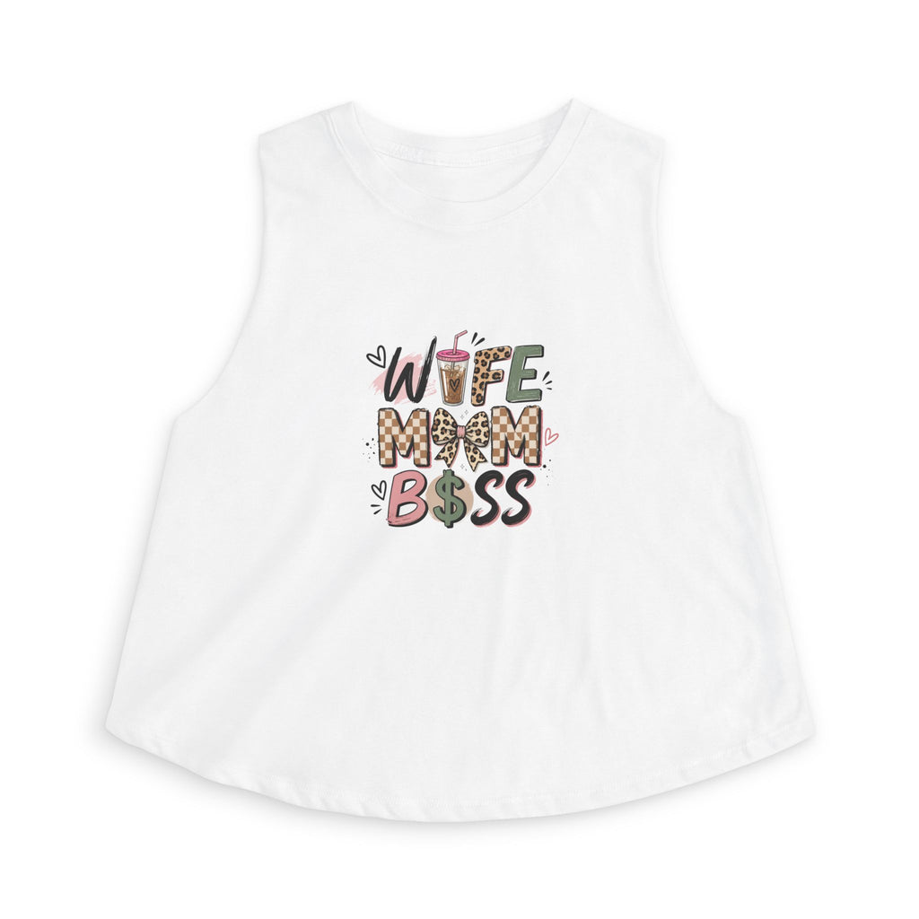 Wife Mom Boss Crop Top — Graphic Women's Cropped Tank for Moms