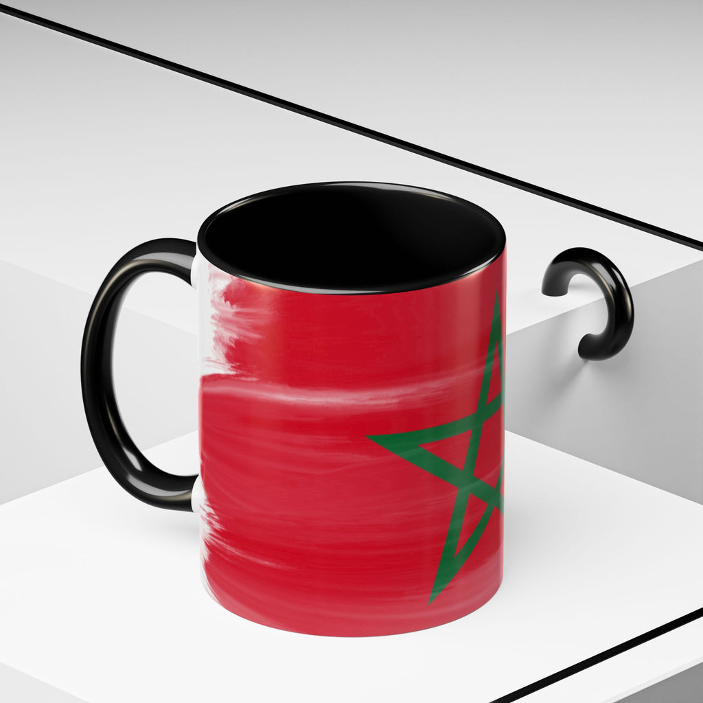 Morocco Flag Accent Coffee Mug — Red & Green Moroccan Star Design (11/15oz)