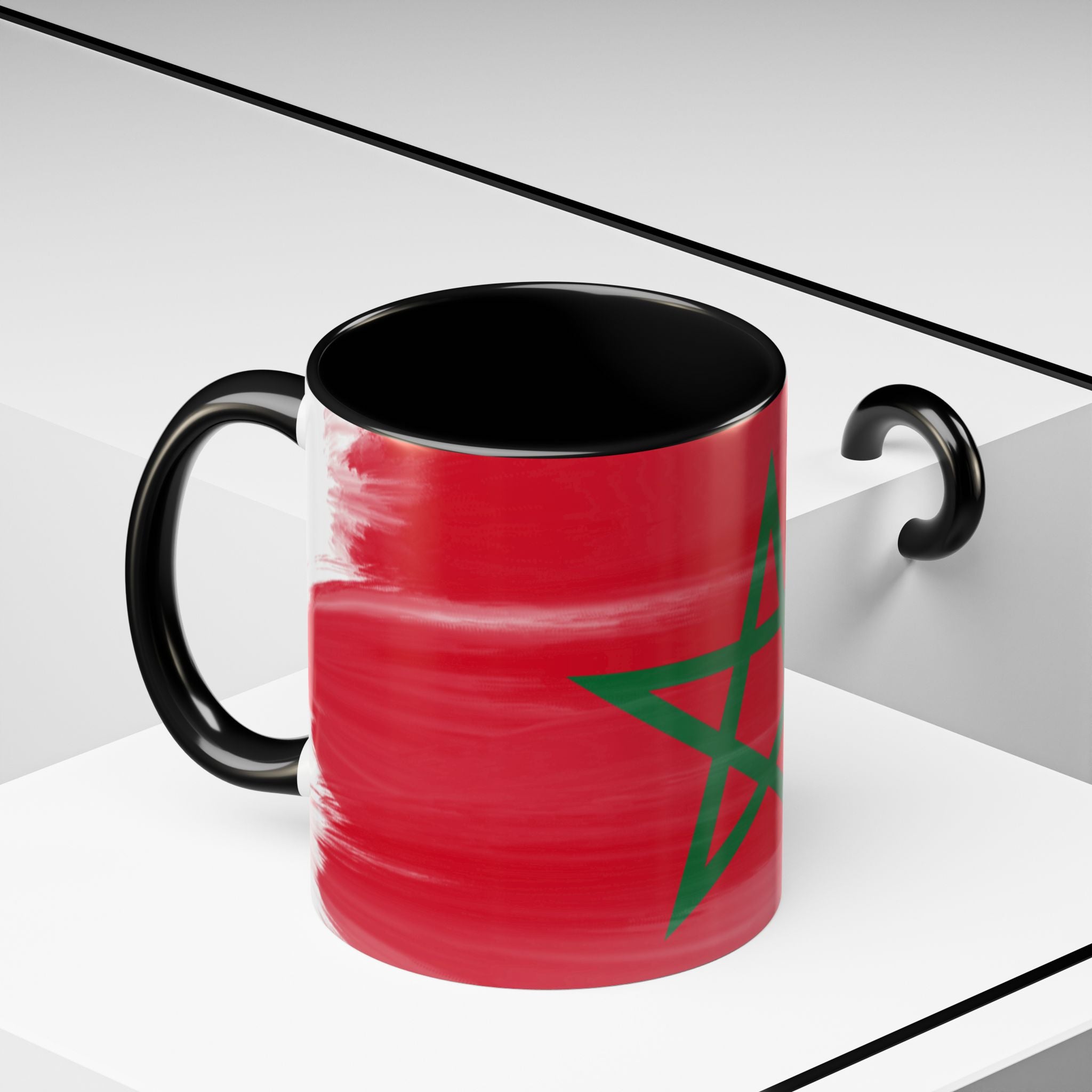 Morocco Flag Accent Coffee Mug — Red & Green Moroccan Star Design (11/15oz)