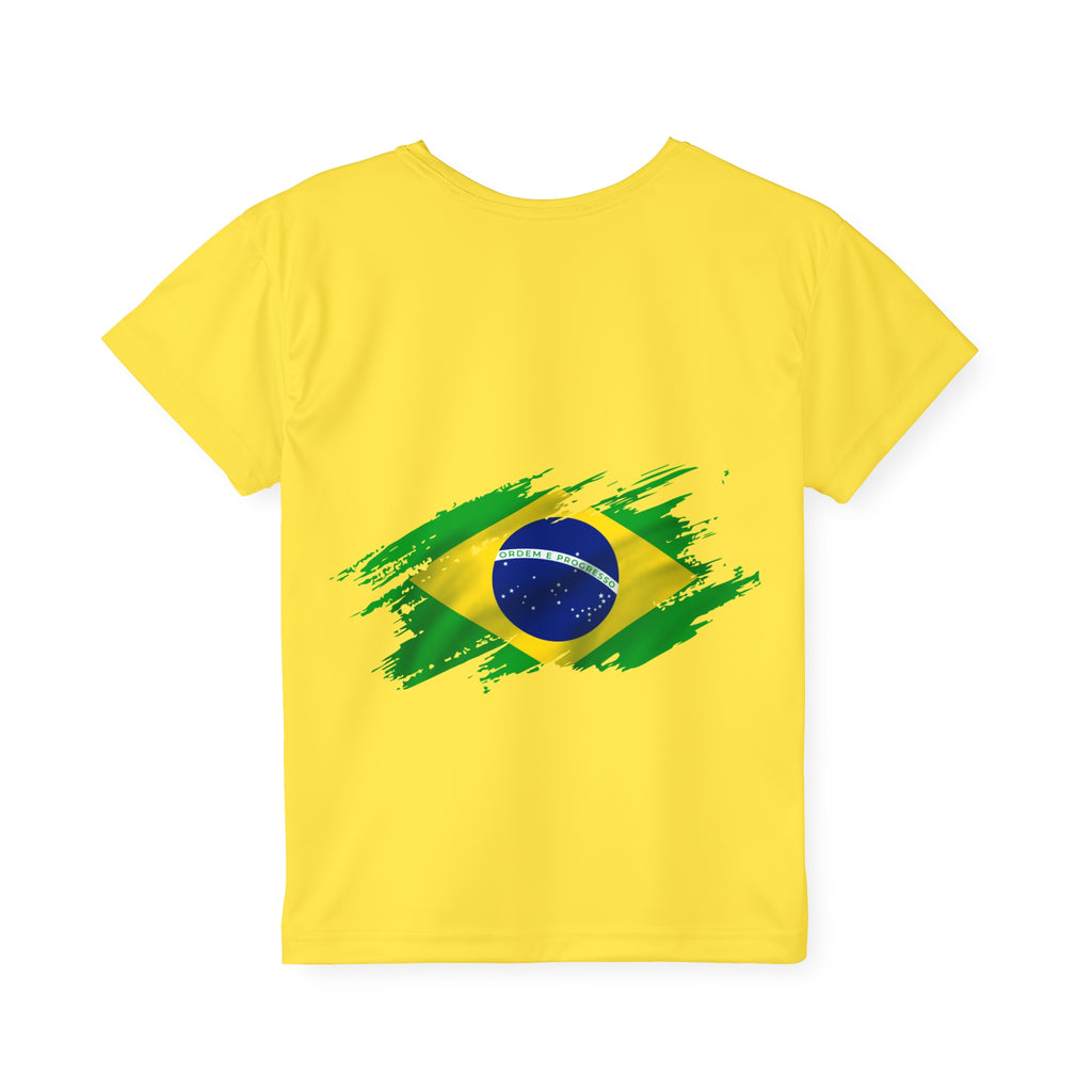 Brazil Kids Soccer Jersey – Yellow AOP Shirt with Flag and Crest