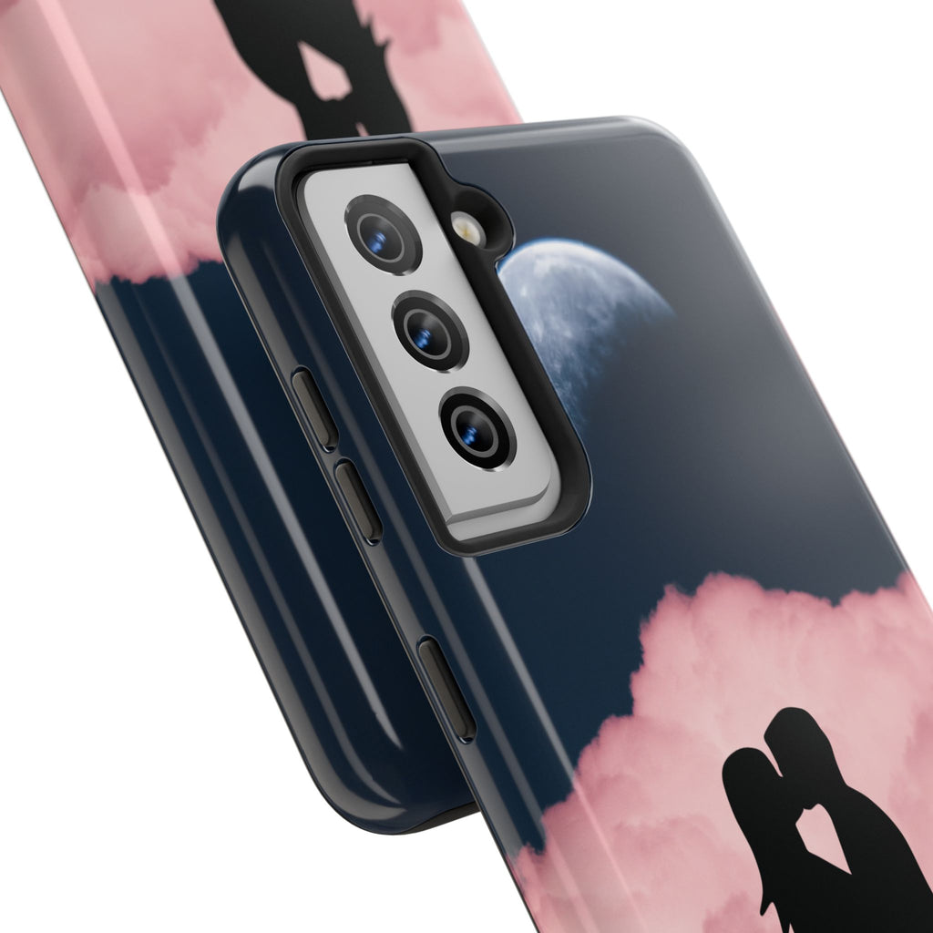 Tough Phone Case — Romantic Couple Silhouette with Moon & Pink Cloud