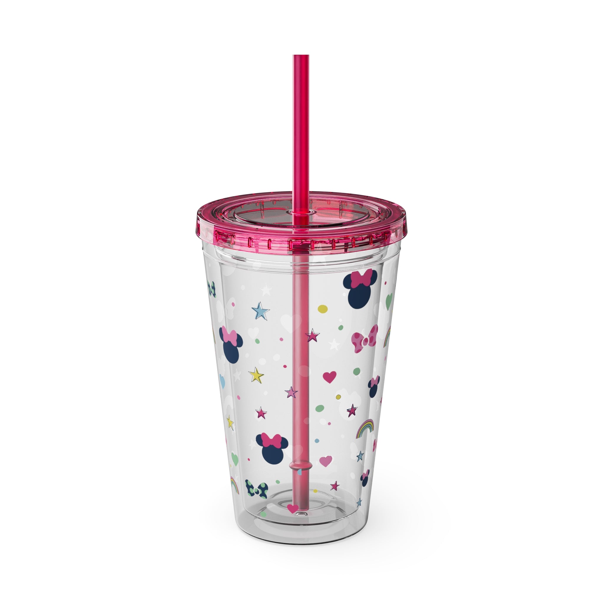 16oz Cute Mouse Icons Tumbler with Straw — Rainbows, Hearts & Stars Travel Cup