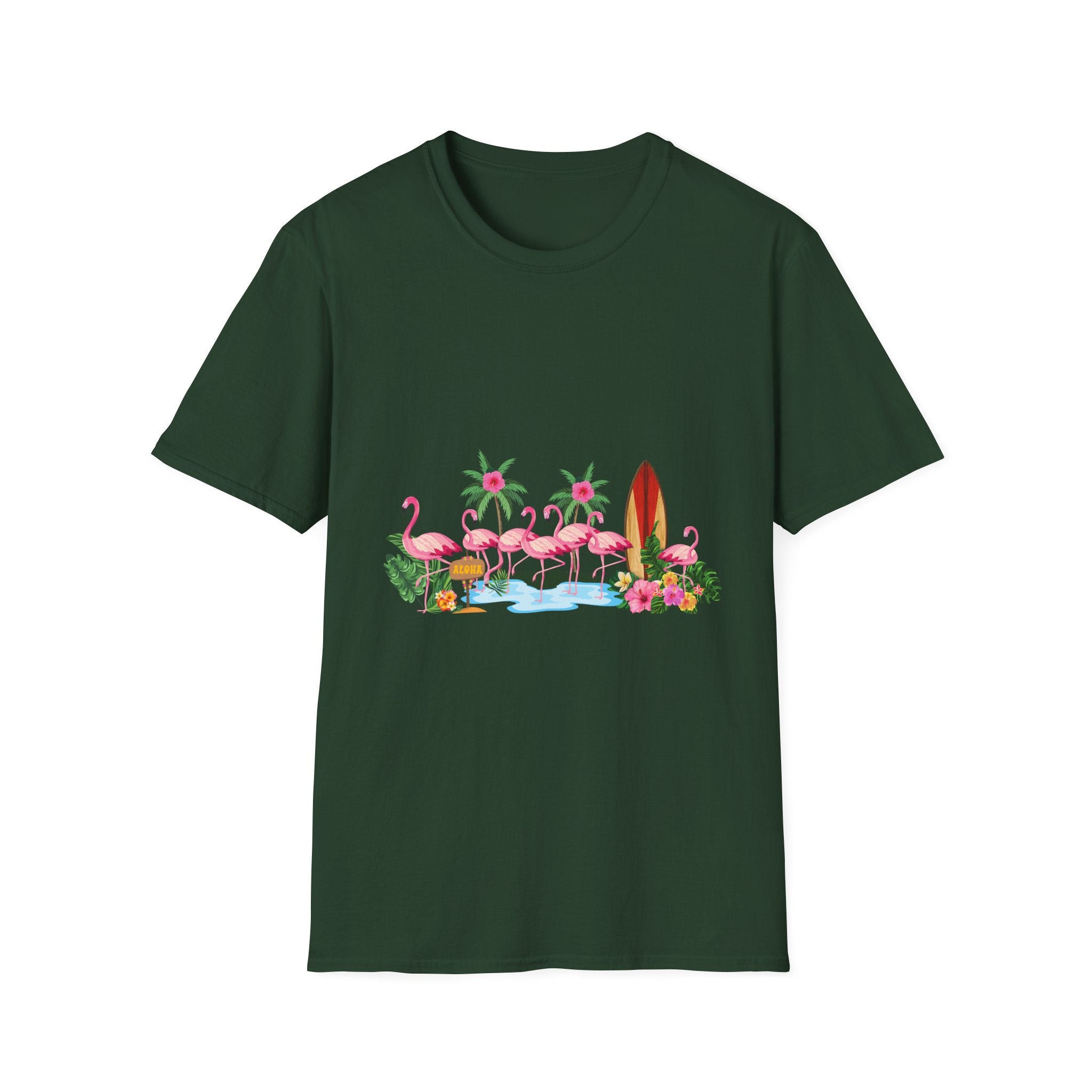 T-Shirt - Tropical Flamingo Surf Scene Graphic Tee