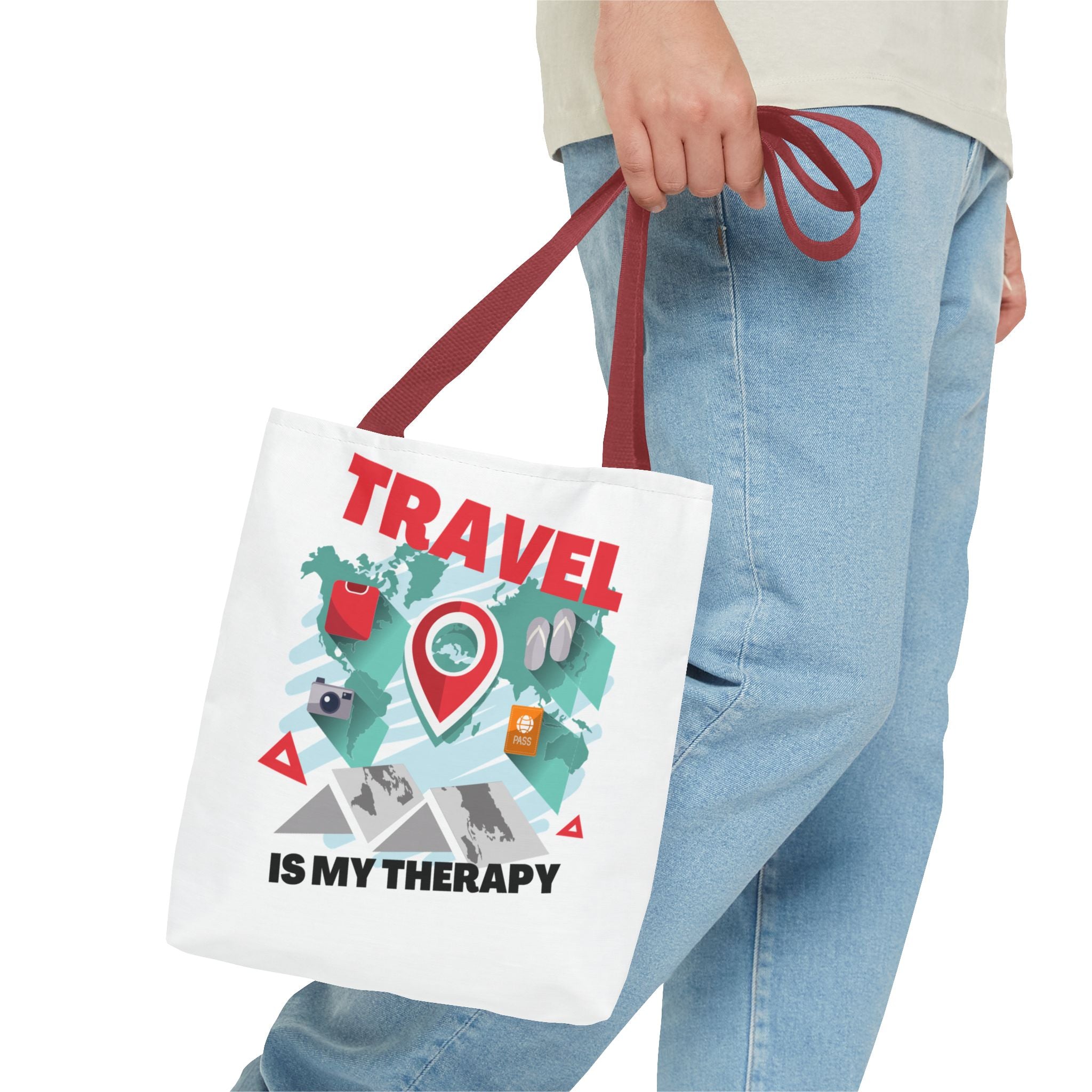 Travel Tote Bag - "Travel Is My Therapy" Canvas Shopper