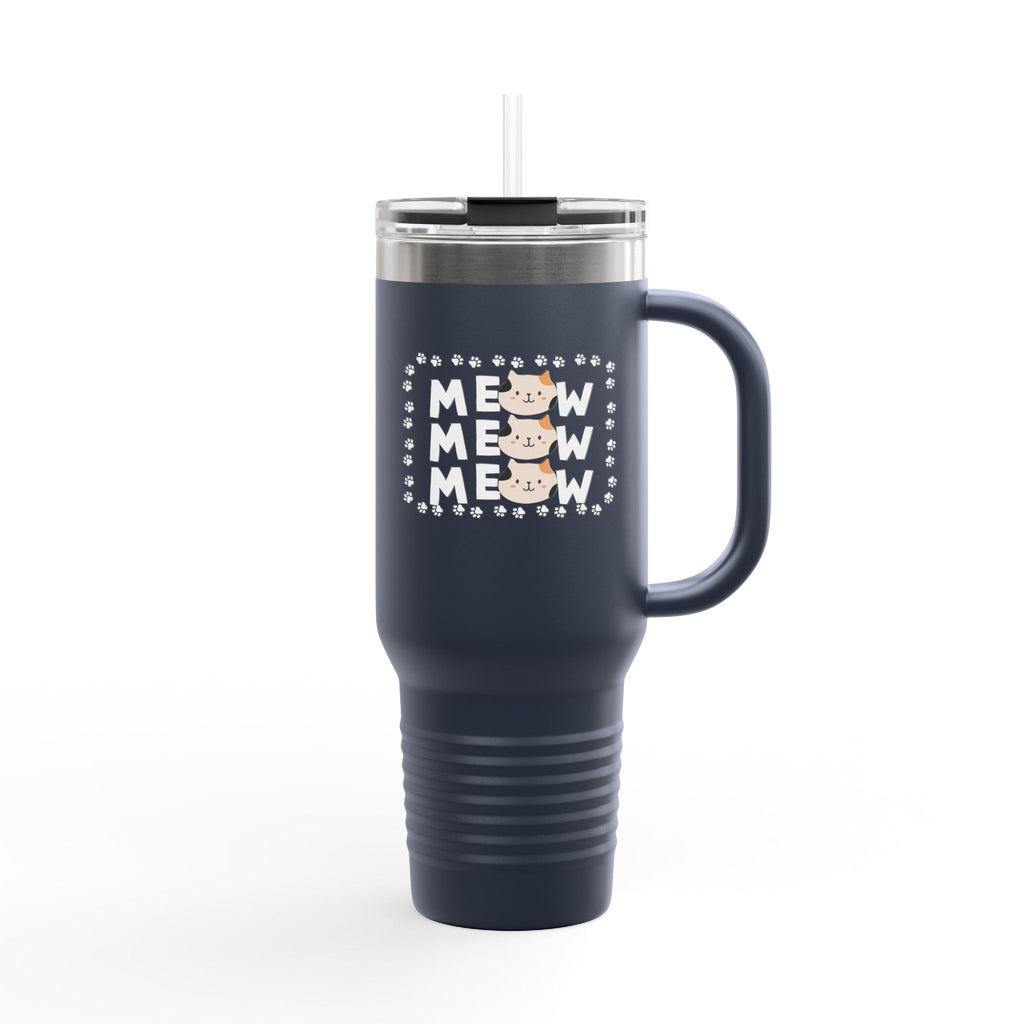 40oz Insulated Travel Mug — Red "MEOW MEOW" Cute Cat Paw Design