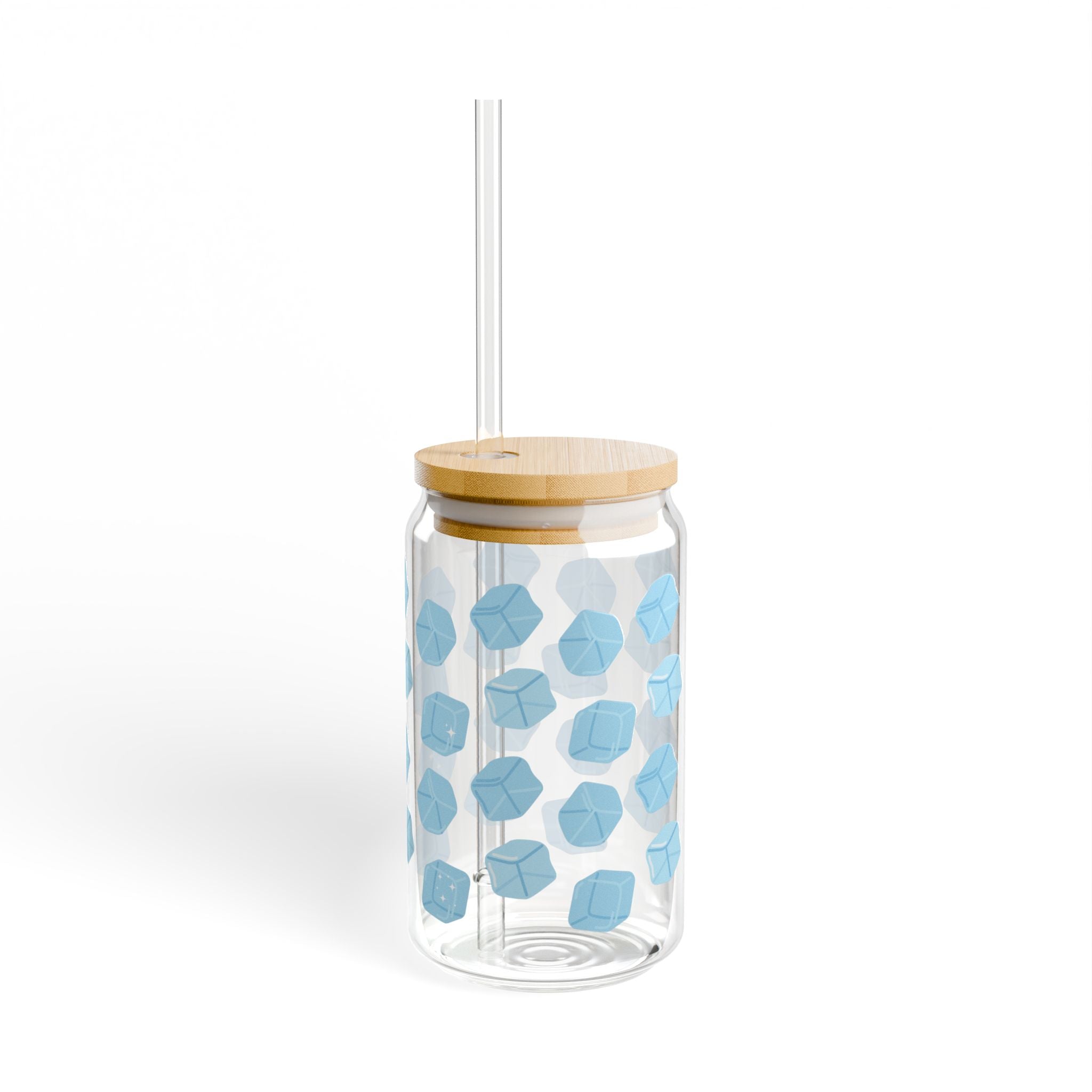 Hexagon Blue Pattern Sipper Glass — 16oz Reusable Straw Tumbler