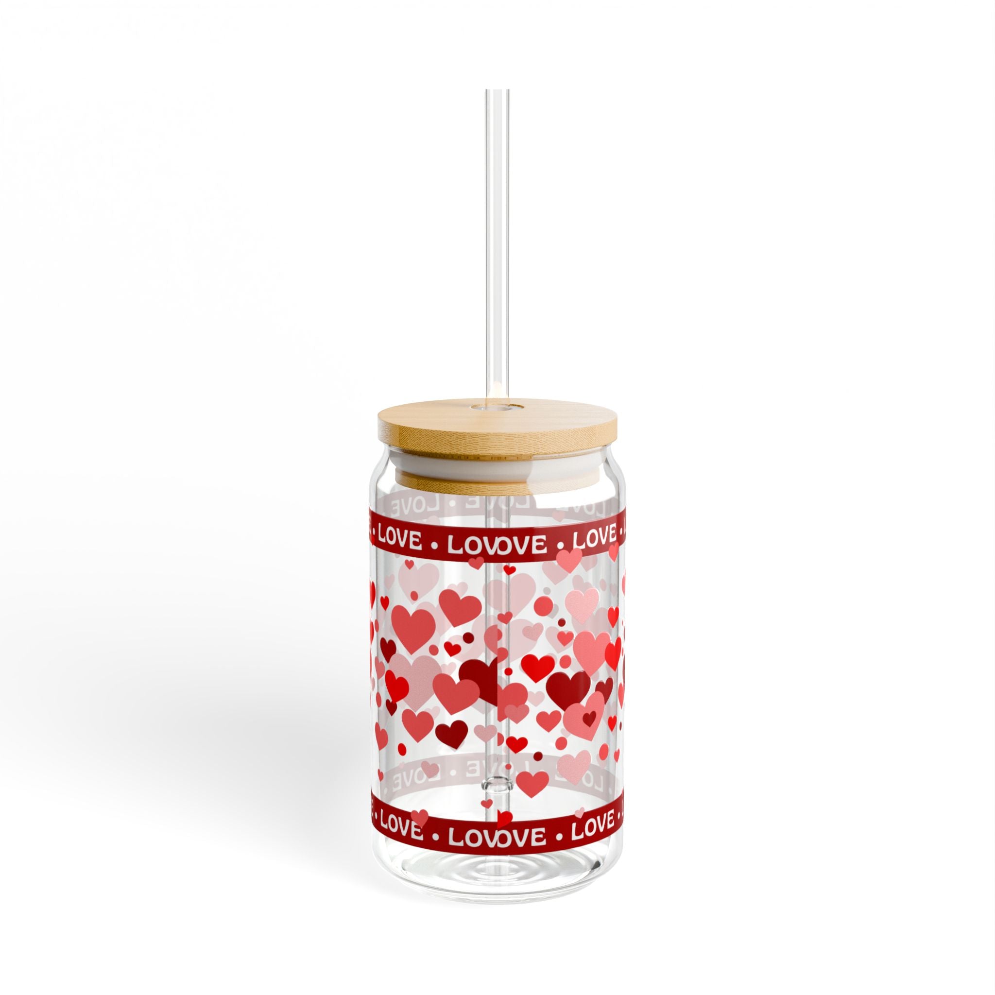 16oz Heart Pattern Sipper Glass with Straw — "LOVE" Romantic Drink Tumbler