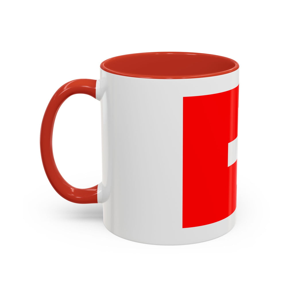 Switzerland Flag Accent Coffee Mug — Red White Swiss Cross Ceramic Mug (11/15oz)