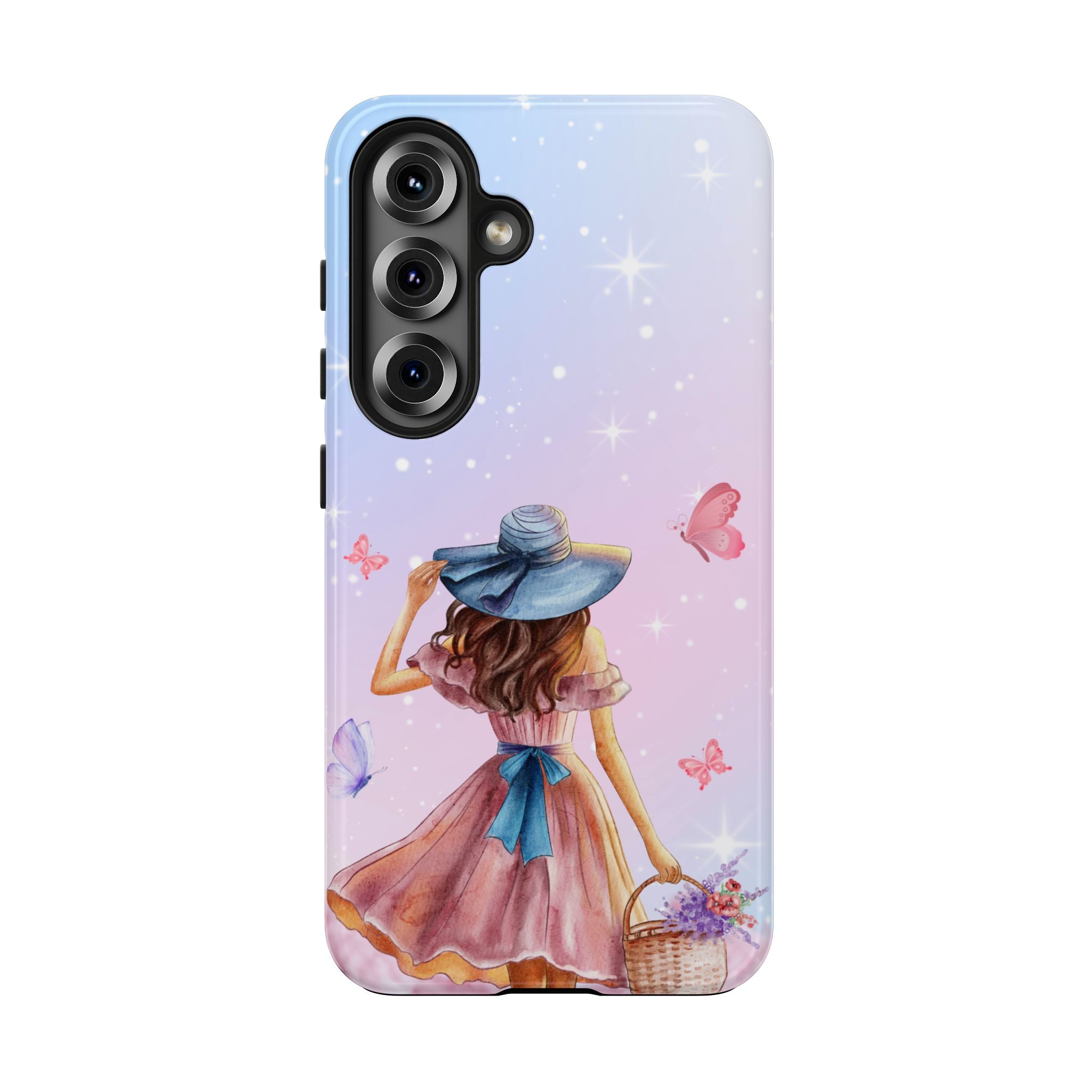 Pastel Girl with Hat Phone Case — Floral Basket Butterfly Tough Phone Case