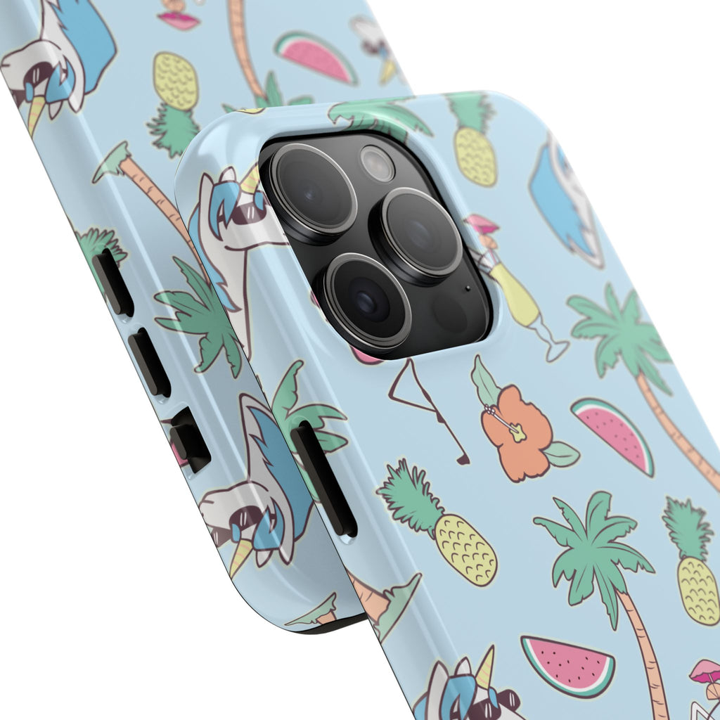 Tropical Summer Tough Phone Case — Pineapple, Flamingo & Palm Pattern