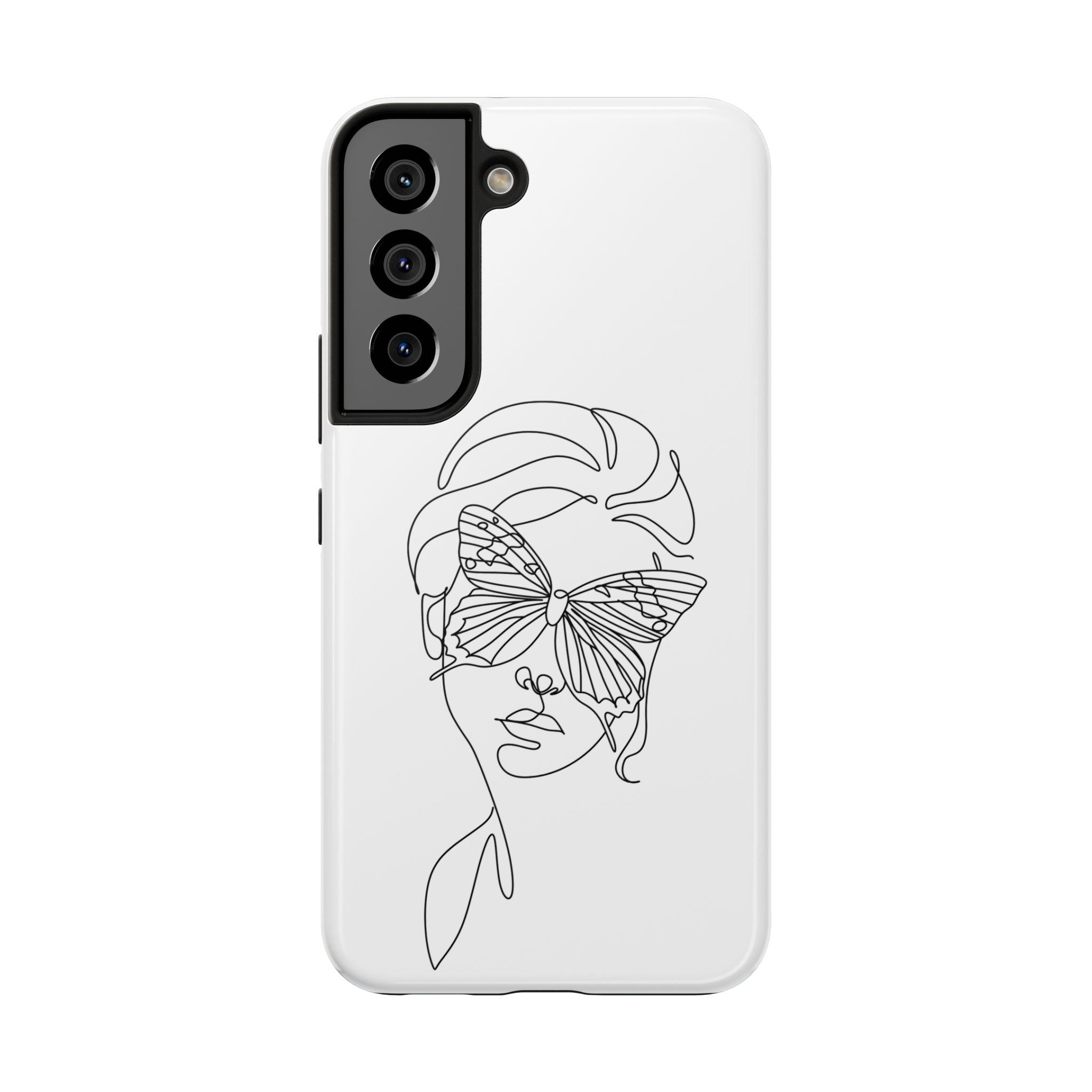 Butterfly Line Art Tough Phone Case — Minimalist Woman Face Design
