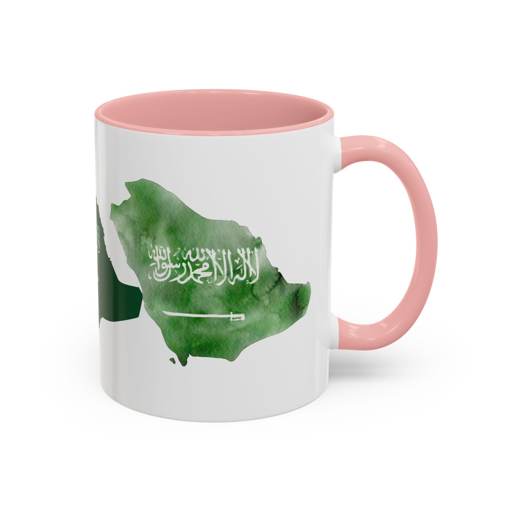 Saudi Arabia Flag Map Accent Coffee Mug — Green Watercolor Saudi Map (11/15oz)
