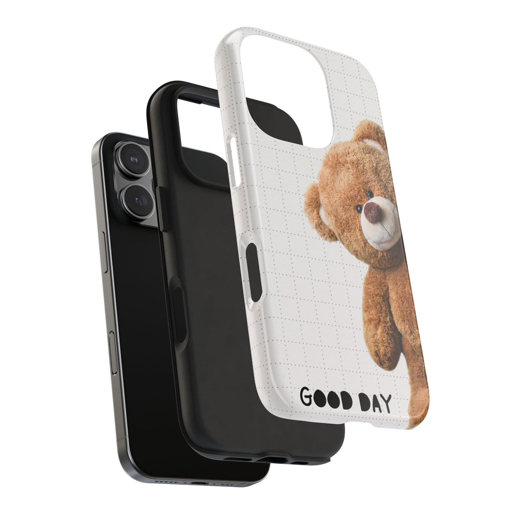 Teddy Bear Tough Phone Case — Cute Plush Peeking Design, Protective Shockproof Cover